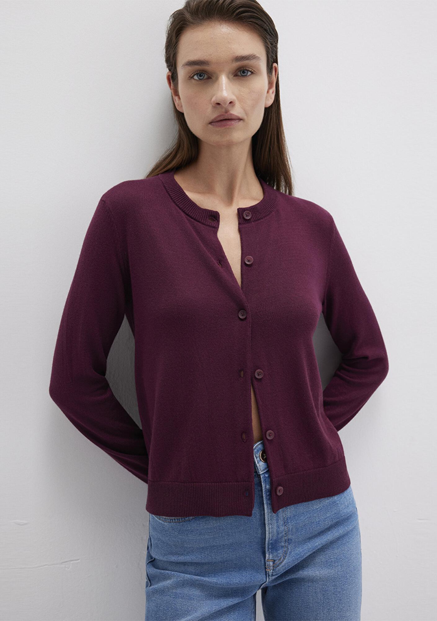 Mavi Yün Karışımlı Düğmeli Bordo Hırka Slim Fit / Dar Kesim 1710713-87830