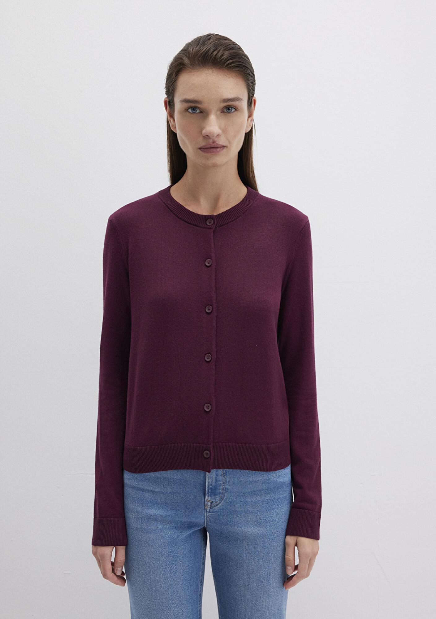 Mavi Yün Karışımlı Düğmeli Bordo Hırka Slim Fit / Dar Kesim 1710713-87830