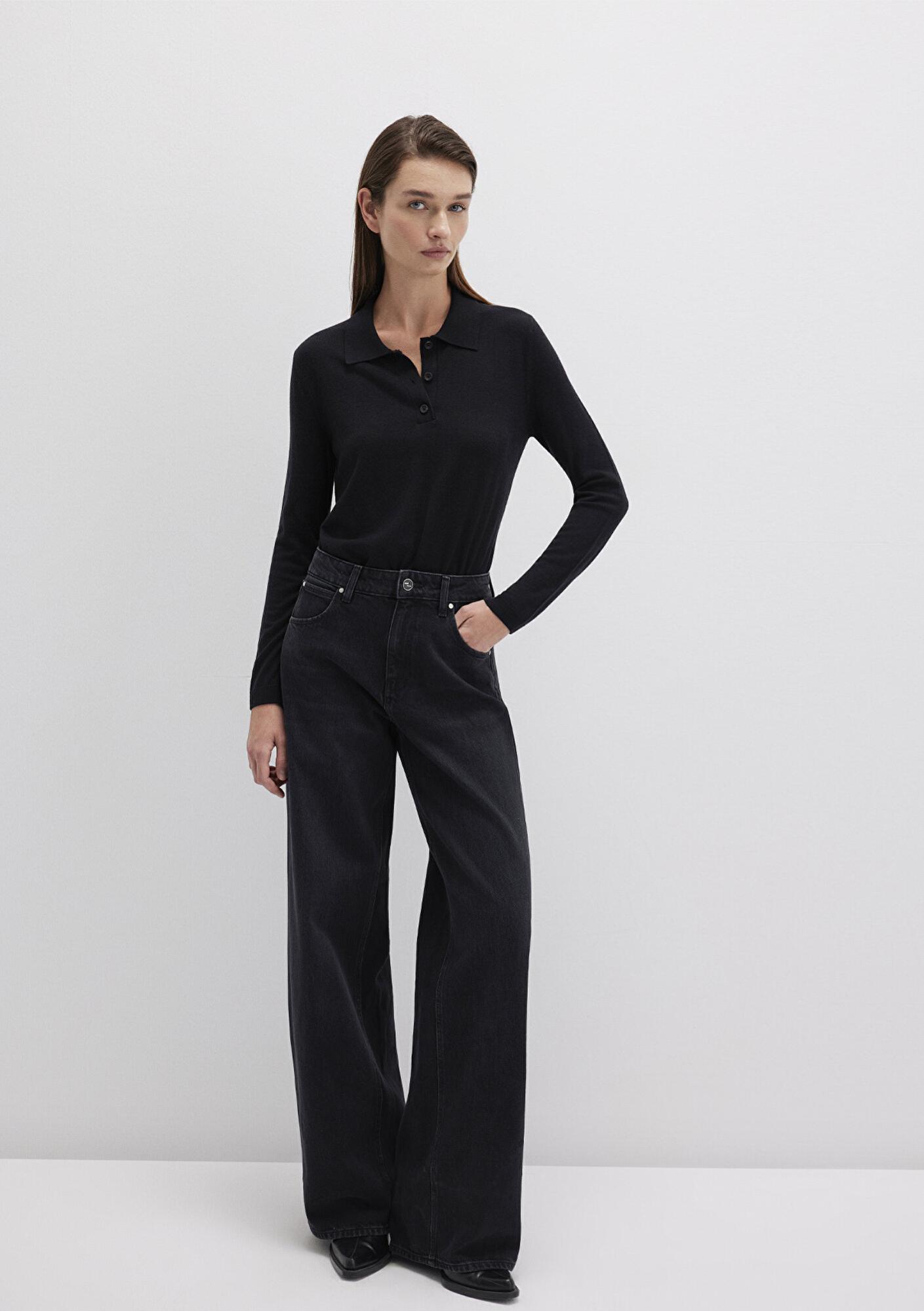 Mavi Yün Karışımlı Siyah Triko Polo 1710712-900