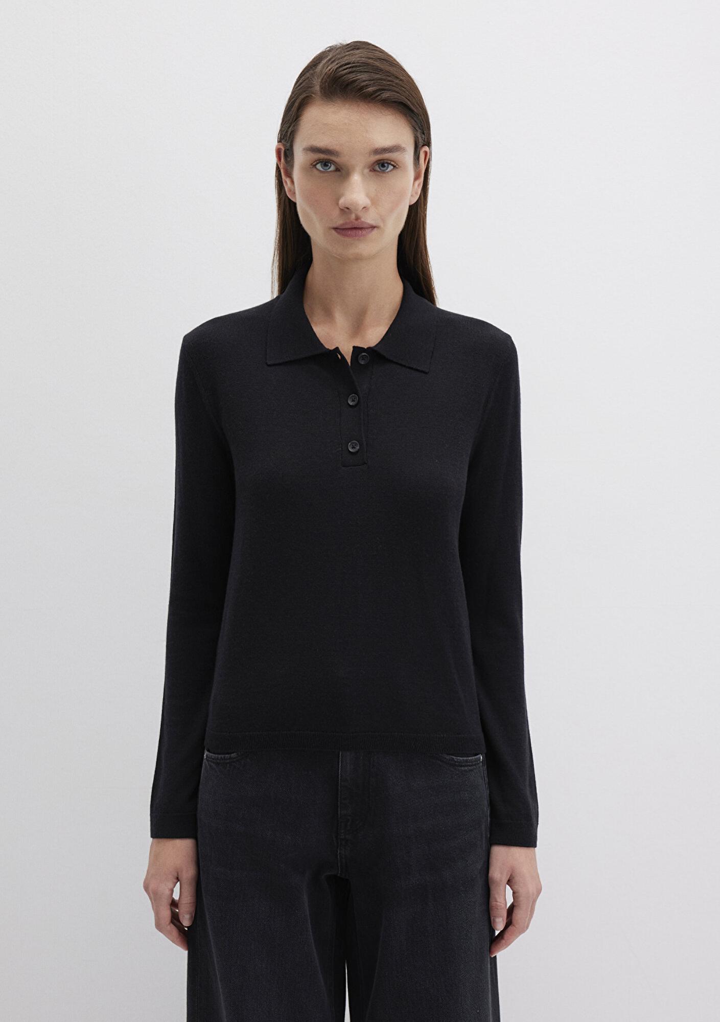 Mavi Yün Karışımlı Siyah Triko Polo 1710712-900