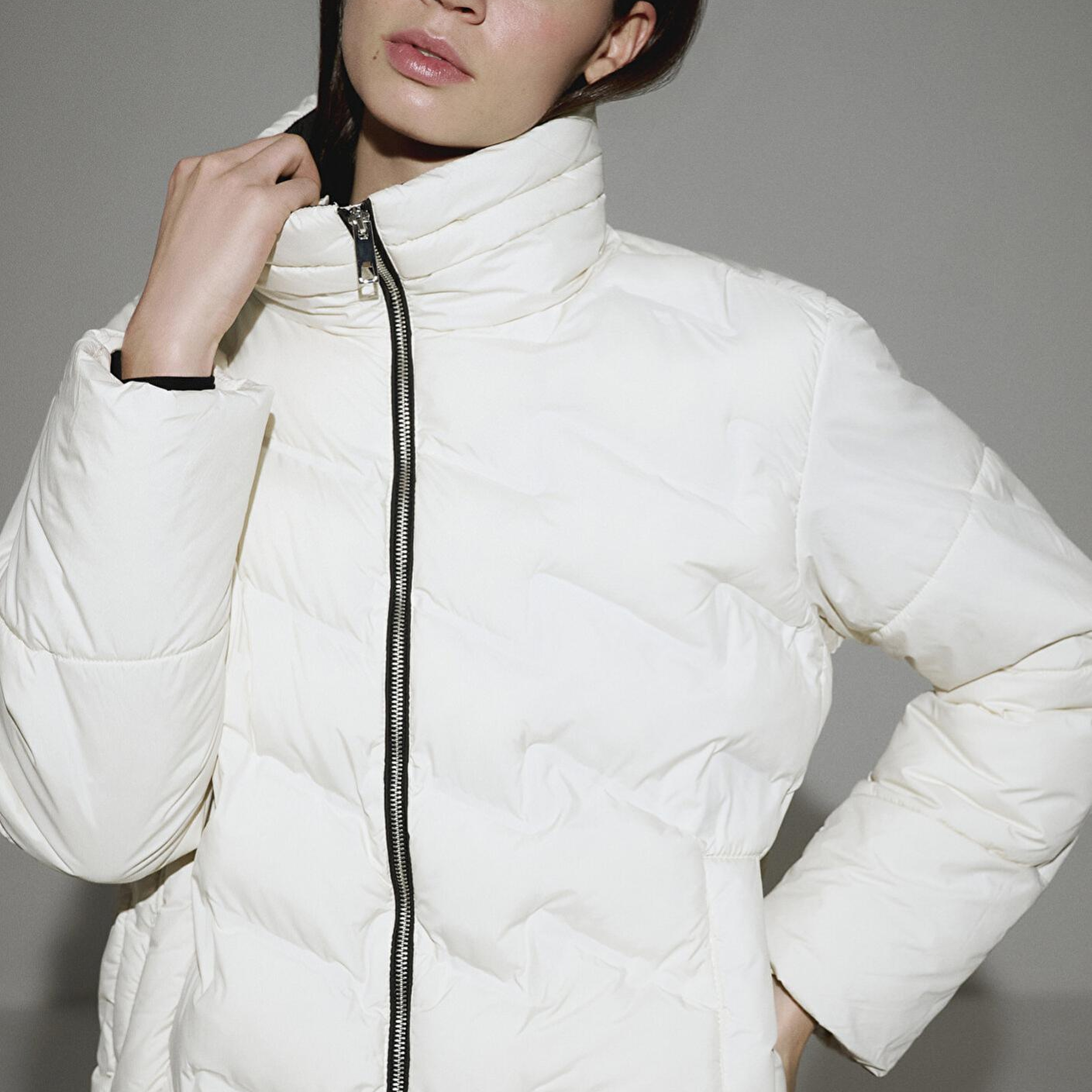 Mavi Su İtici Kapüşonlu Ekru Şişme Mont 1110714-86412