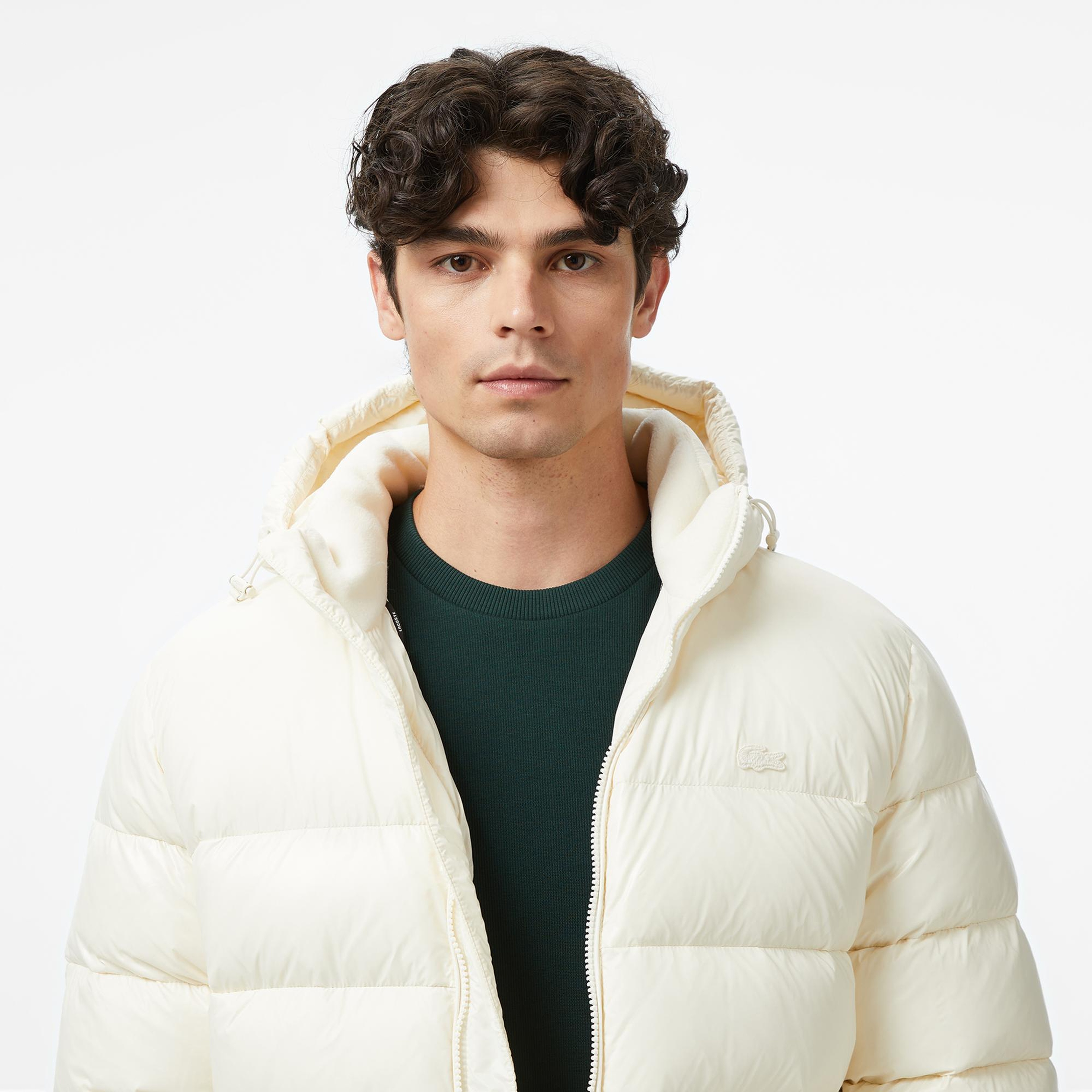 Lacoste Erkek Kapüşonlu Beyaz Mont