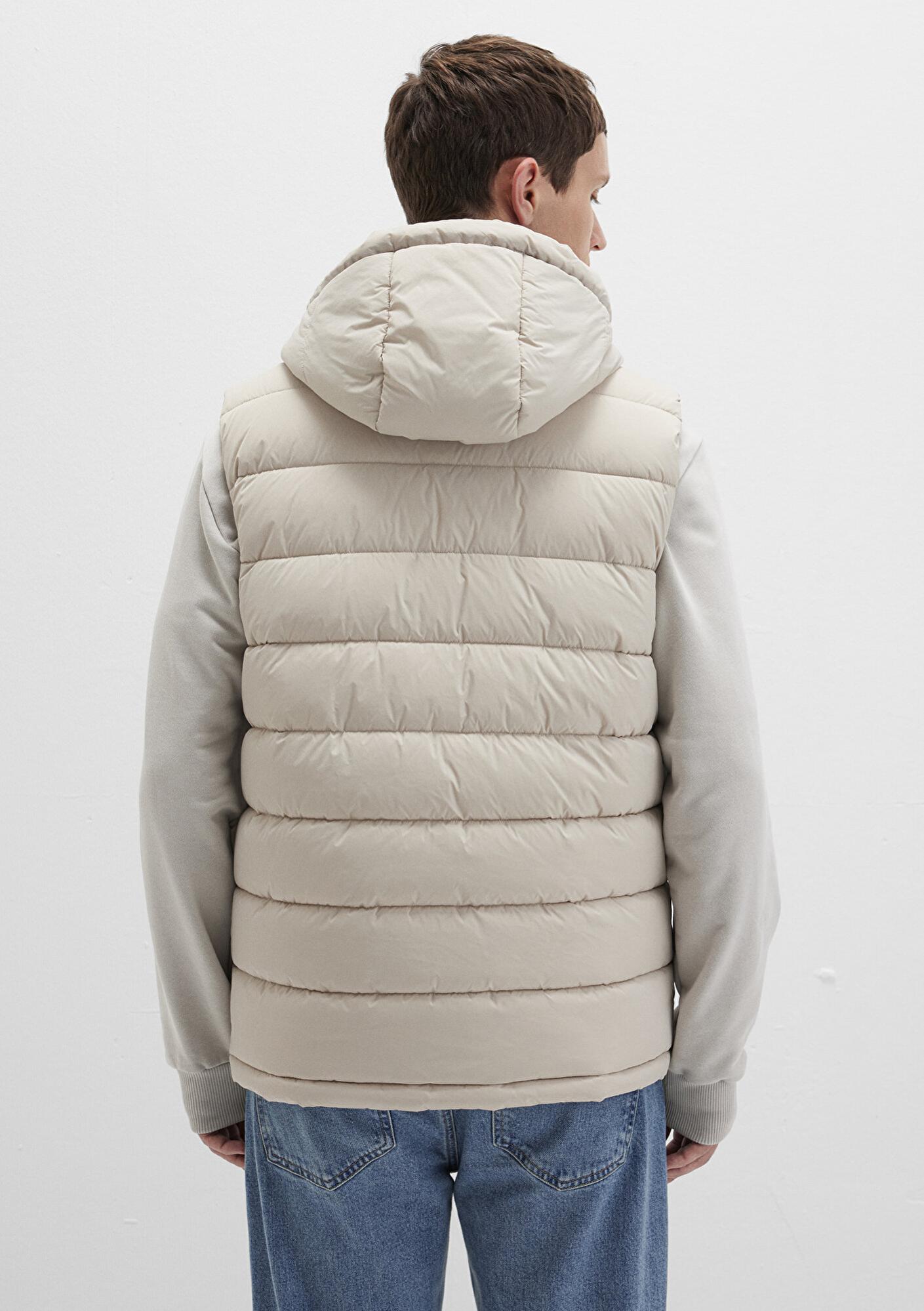 Mavi Kapüşonlu Bej Şişme Yelek Regular Fit / Normal Kesim 0110604-70144