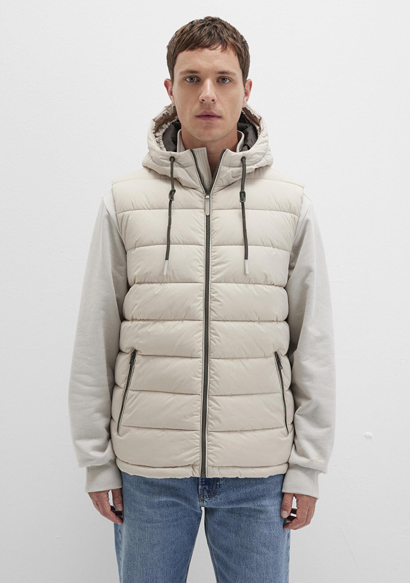 Mavi Kapüşonlu Bej Şişme Yelek Regular Fit / Normal Kesim 0110604-70144