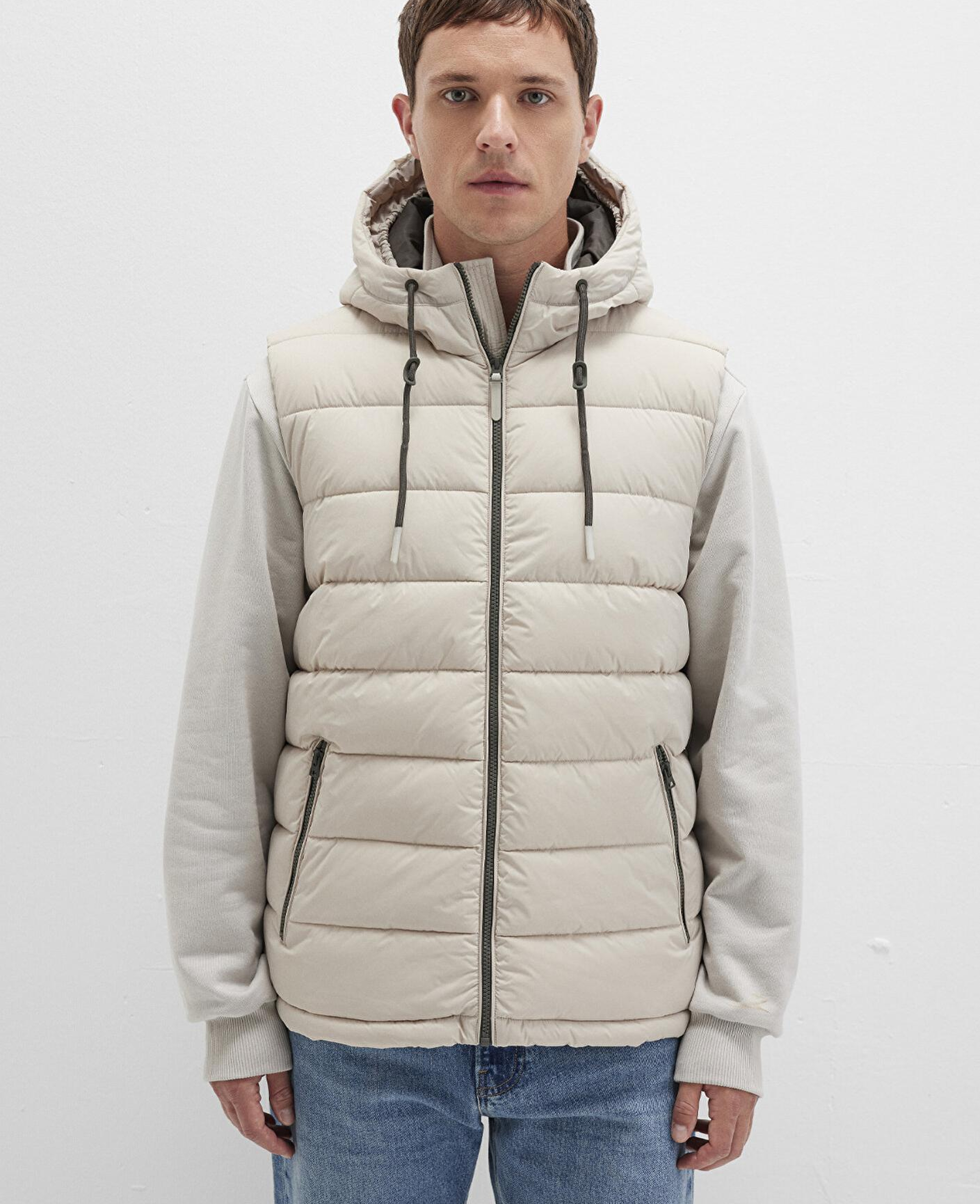 Mavi Kapüşonlu Bej Şişme Yelek Regular Fit / Normal Kesim 0110604-70144