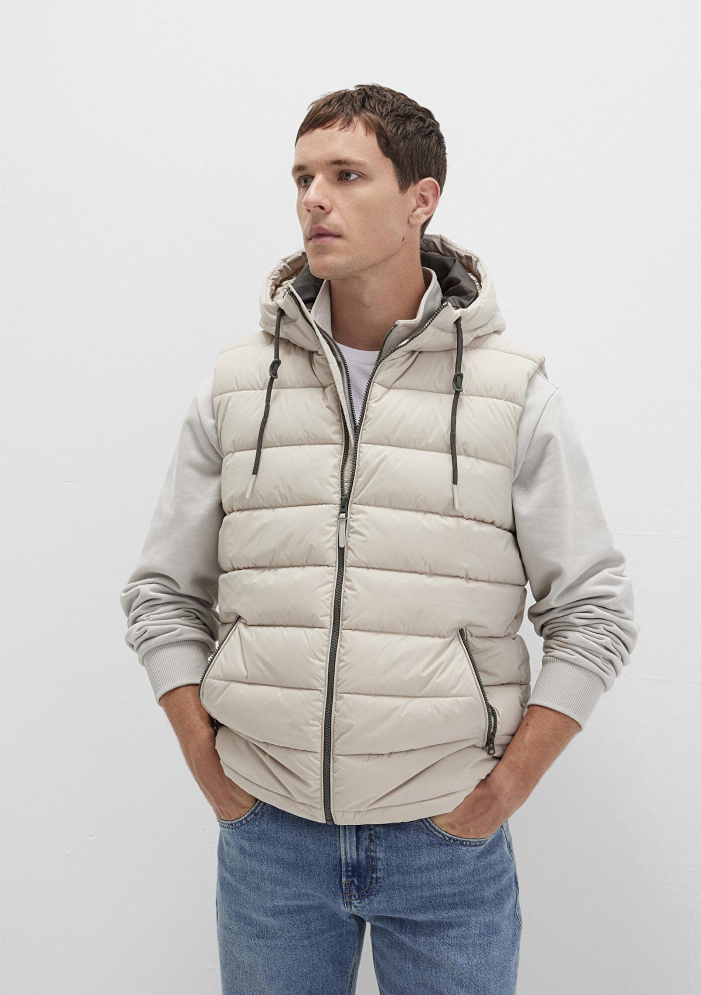 Mavi Kapüşonlu Bej Şişme Yelek Regular Fit / Normal Kesim 0110604-70144