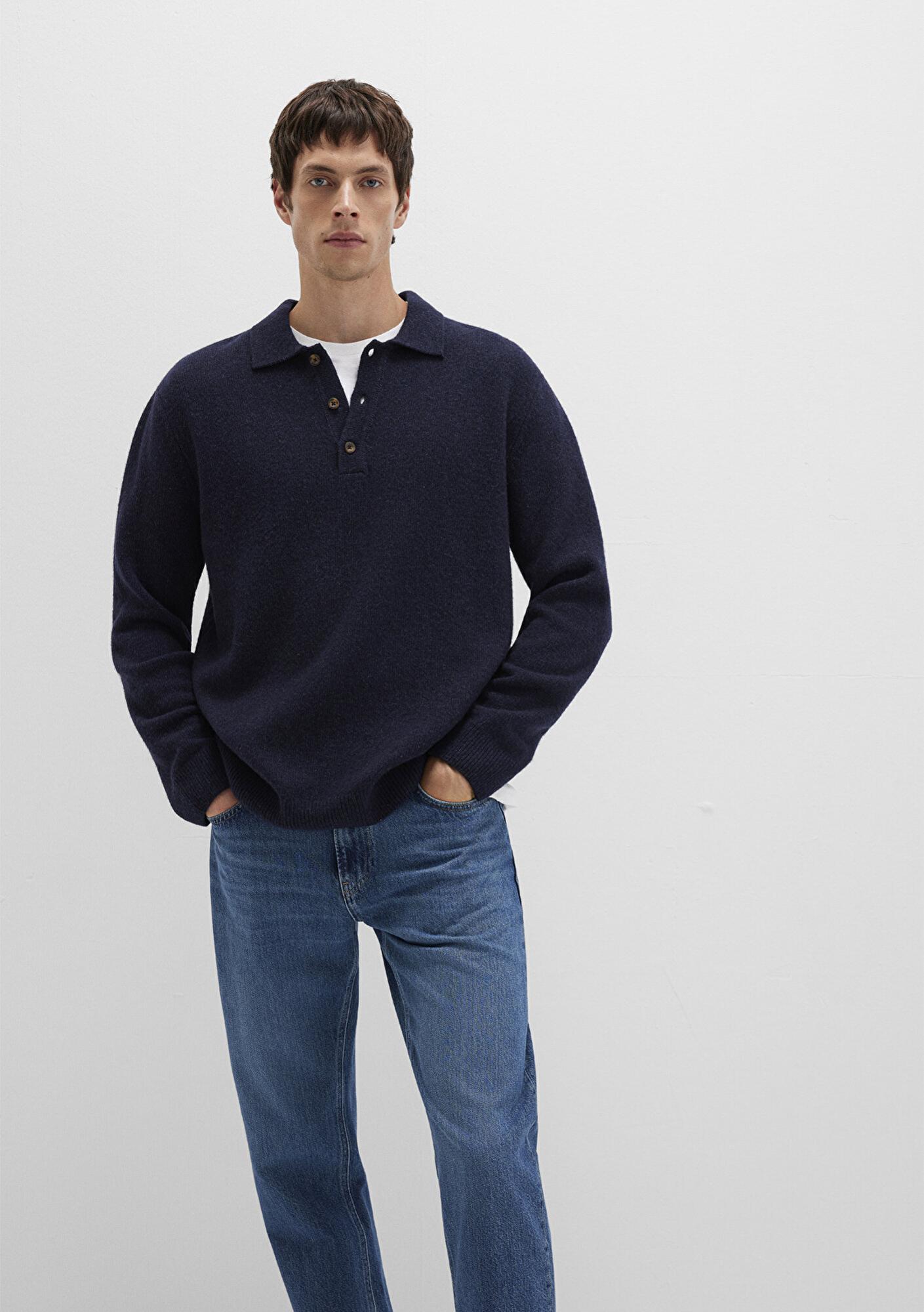 Mavi Yün Karışımlı Lacivert Triko Polo 0710255-70490