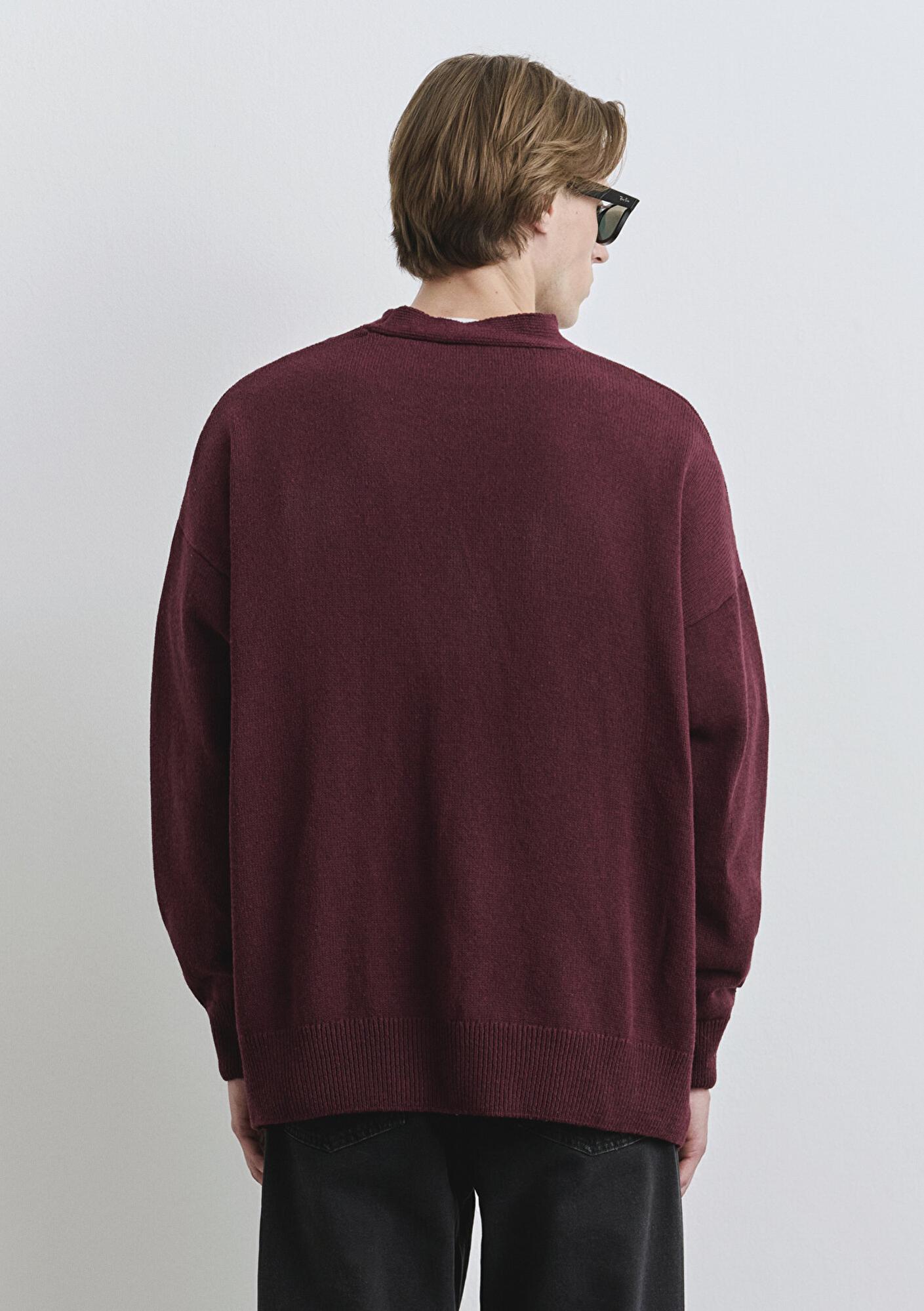 Mavi M Baskılı Bordo Hırka Oversize / Geniş Kesim 0710288-70414