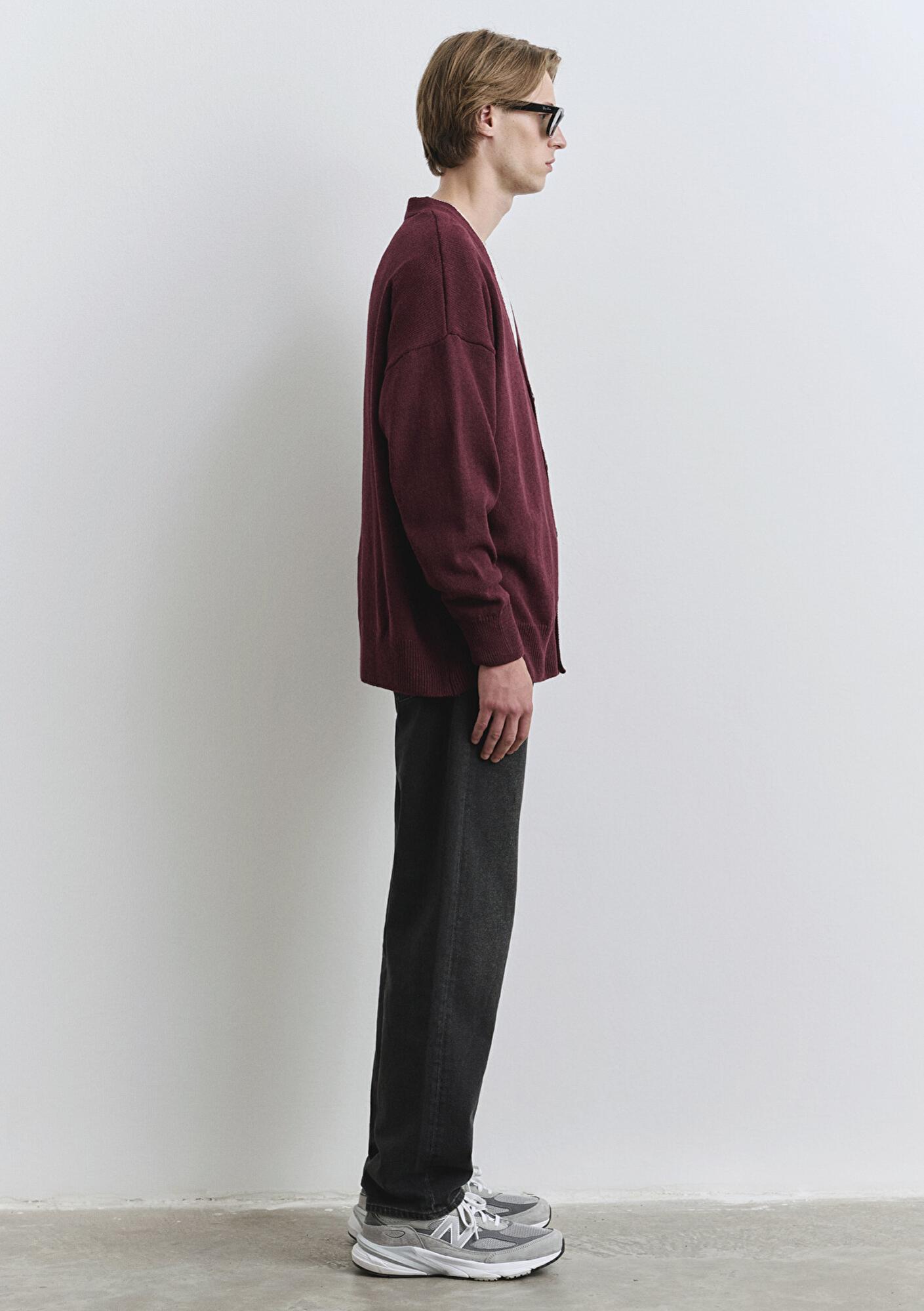 Mavi M Baskılı Bordo Hırka Oversize / Geniş Kesim 0710288-70414