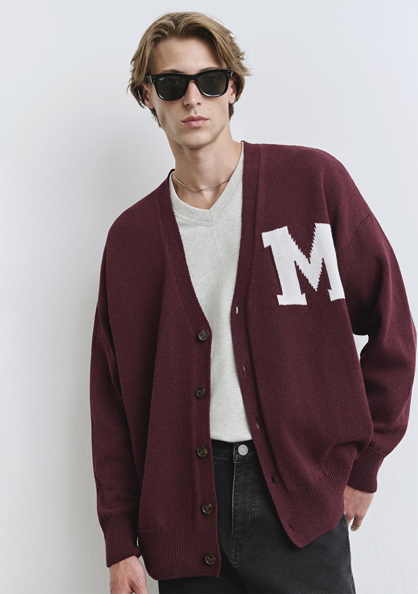 Mavi M Baskılı Bordo Hırka Oversize / Geniş Kesim 0710288-70414