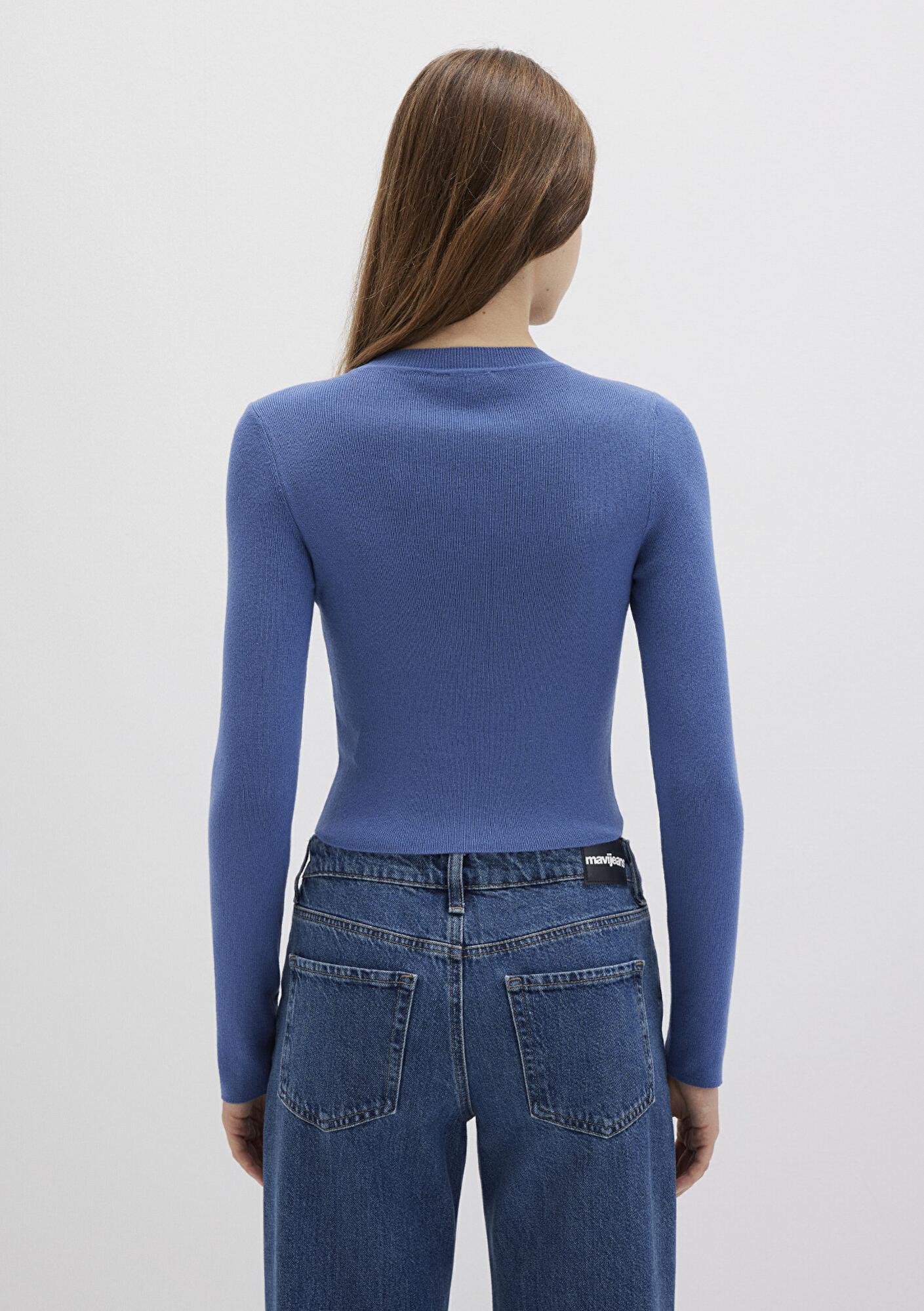 Mavi Bisiklet Yaka Mavi Crop Kazak Crop / Kısa Kesim 1710474-70738