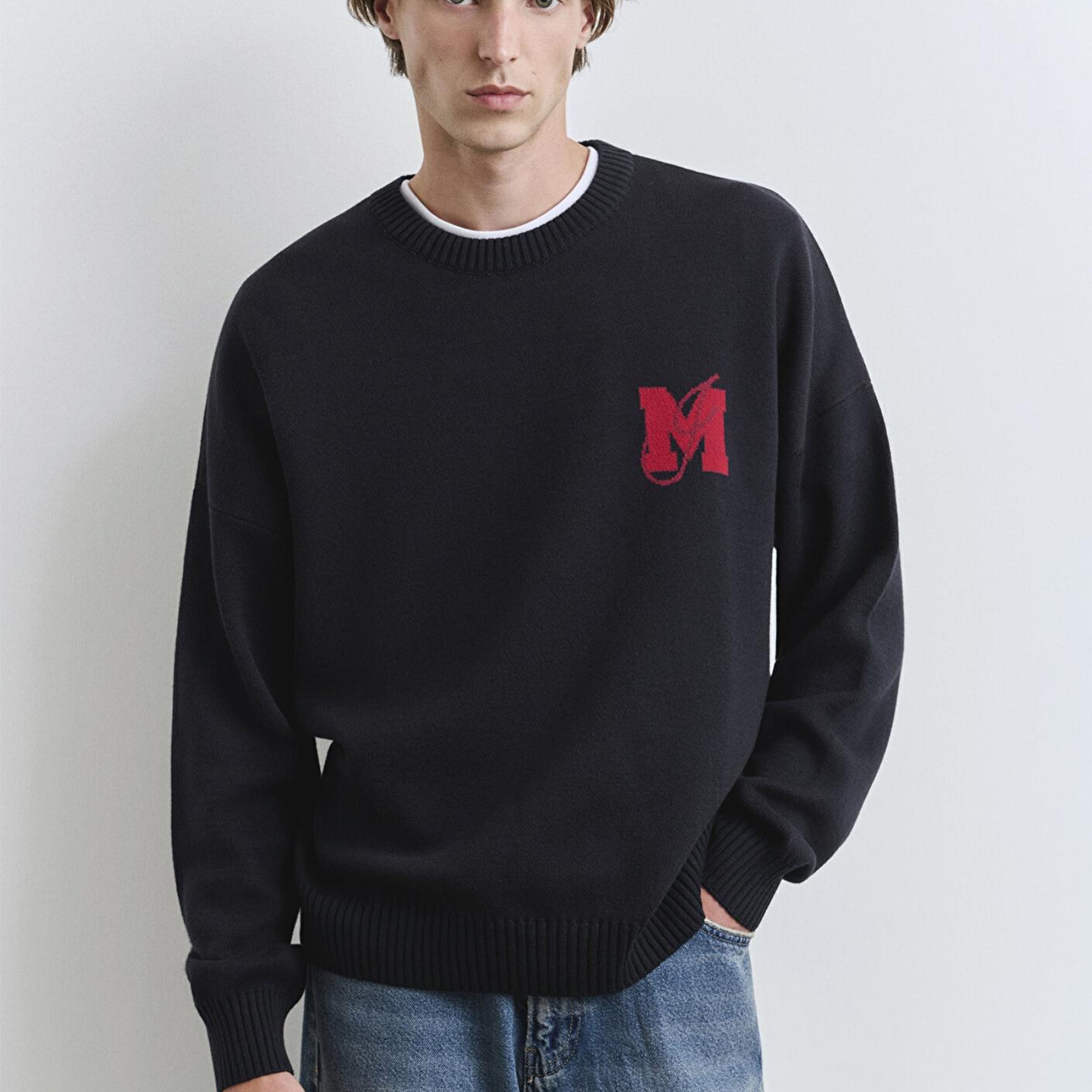 Mavi M Baskılı Lacivert Kazak Loose Fit / Bol Rahat Kesim 0710314-89353