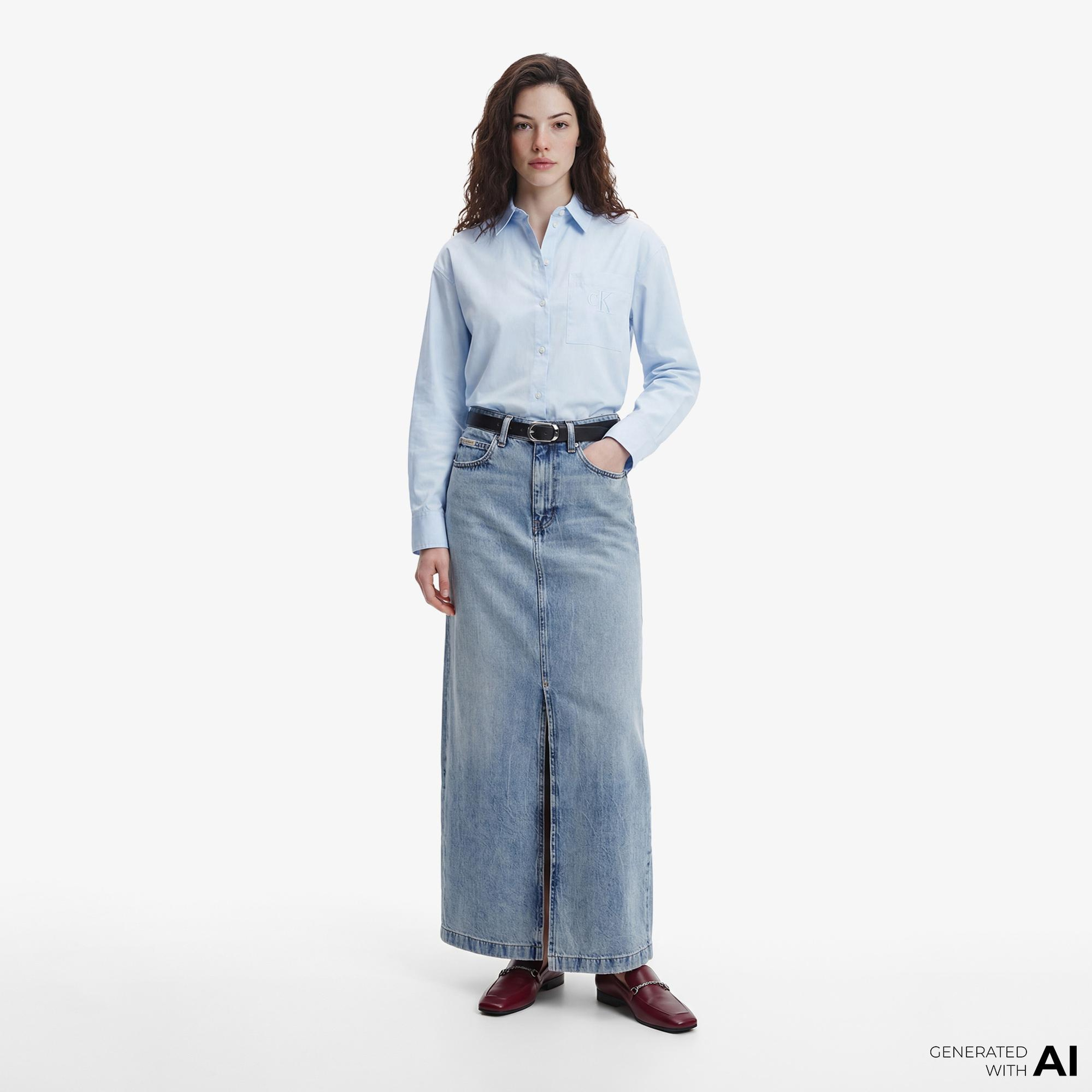 Calvin Klein Poplin Relaxed Kadın Gri Gömlek
