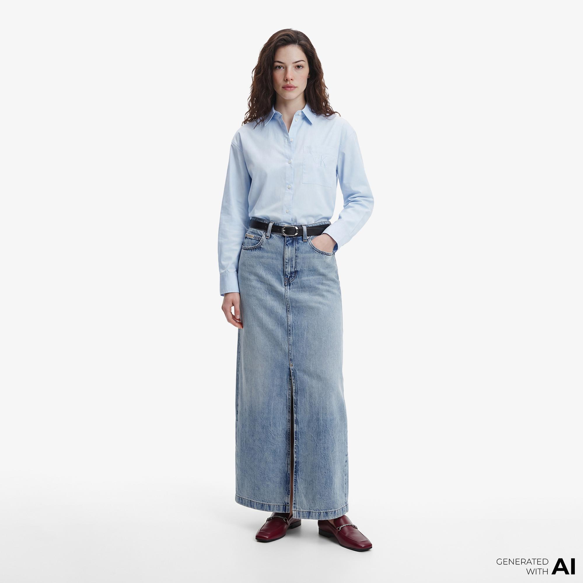 Calvin Klein Poplin Relaxed Kadın Gri Gömlek