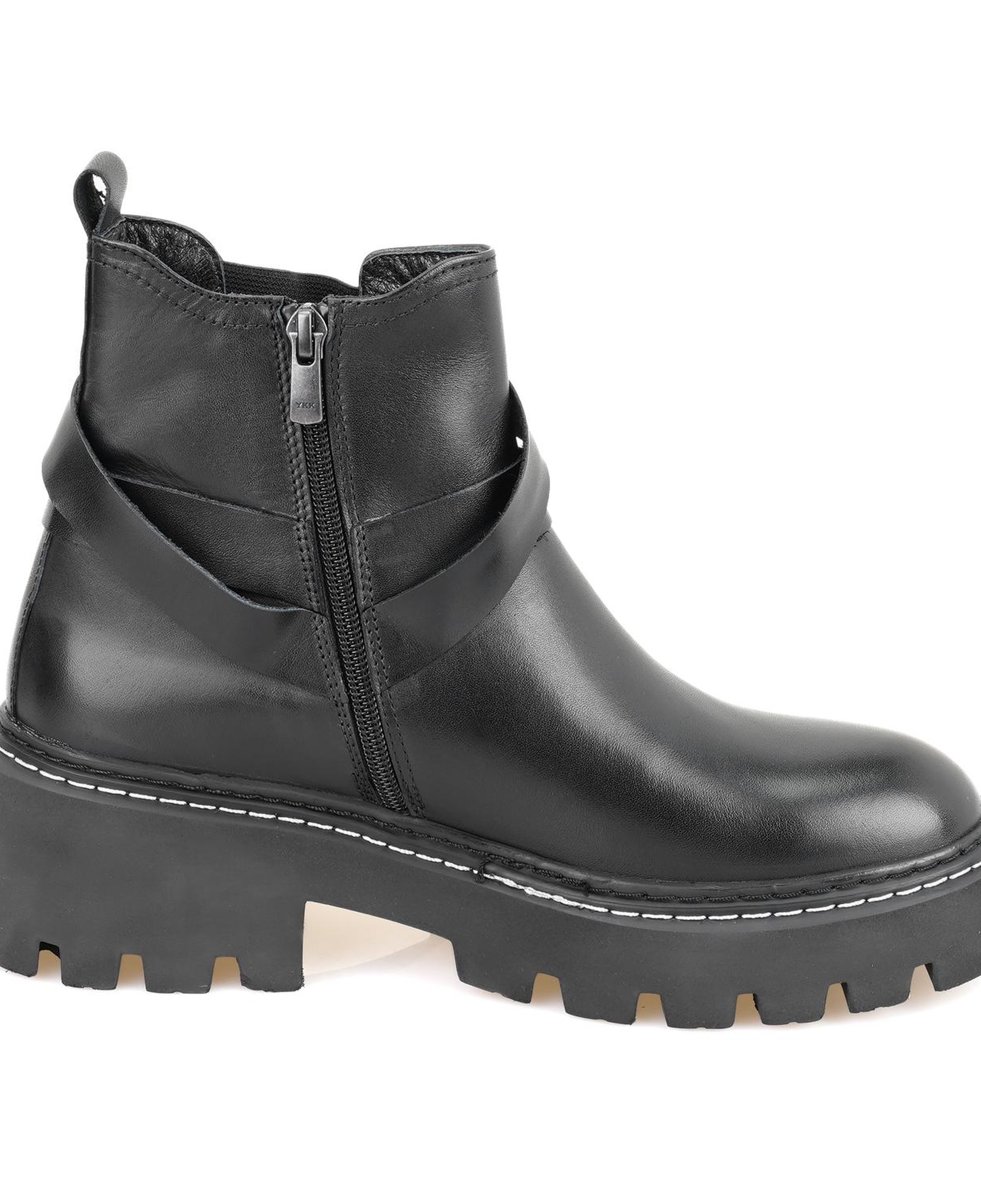 Kadın Siyah Fermuarlı Deri Bot