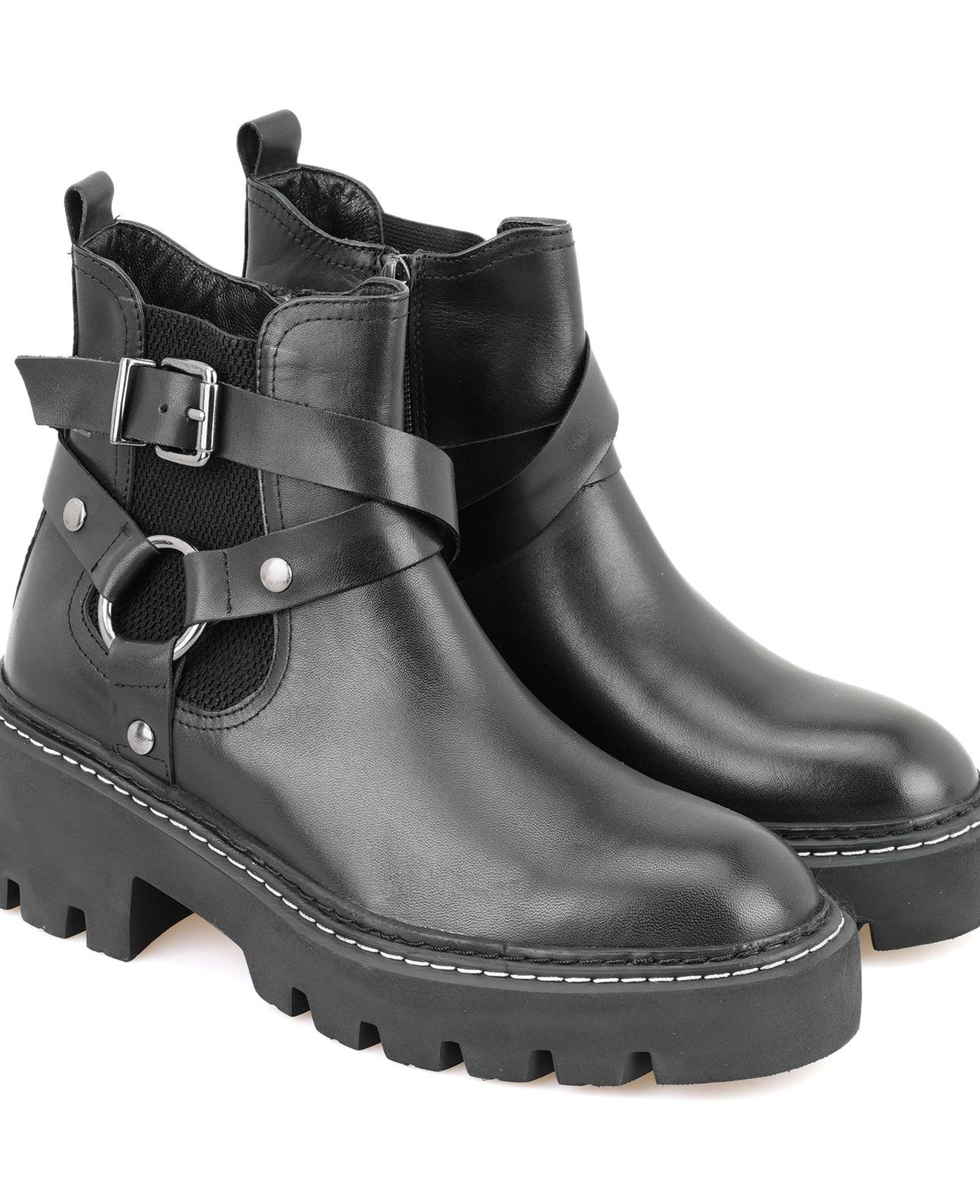 Kadın Siyah Fermuarlı Deri Bot