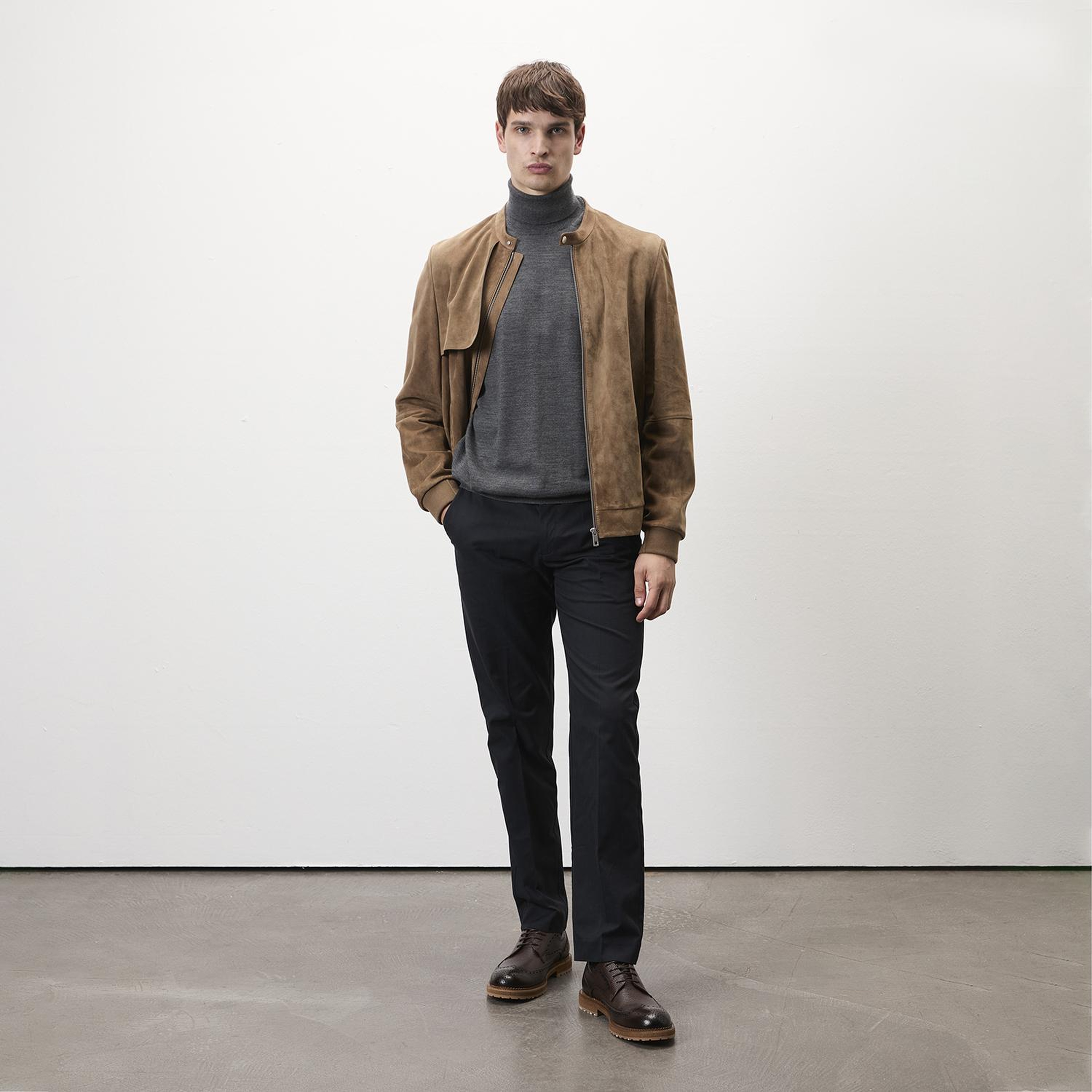 Ambrosi Kahve Erkek Bomber Süet Deri Ceket