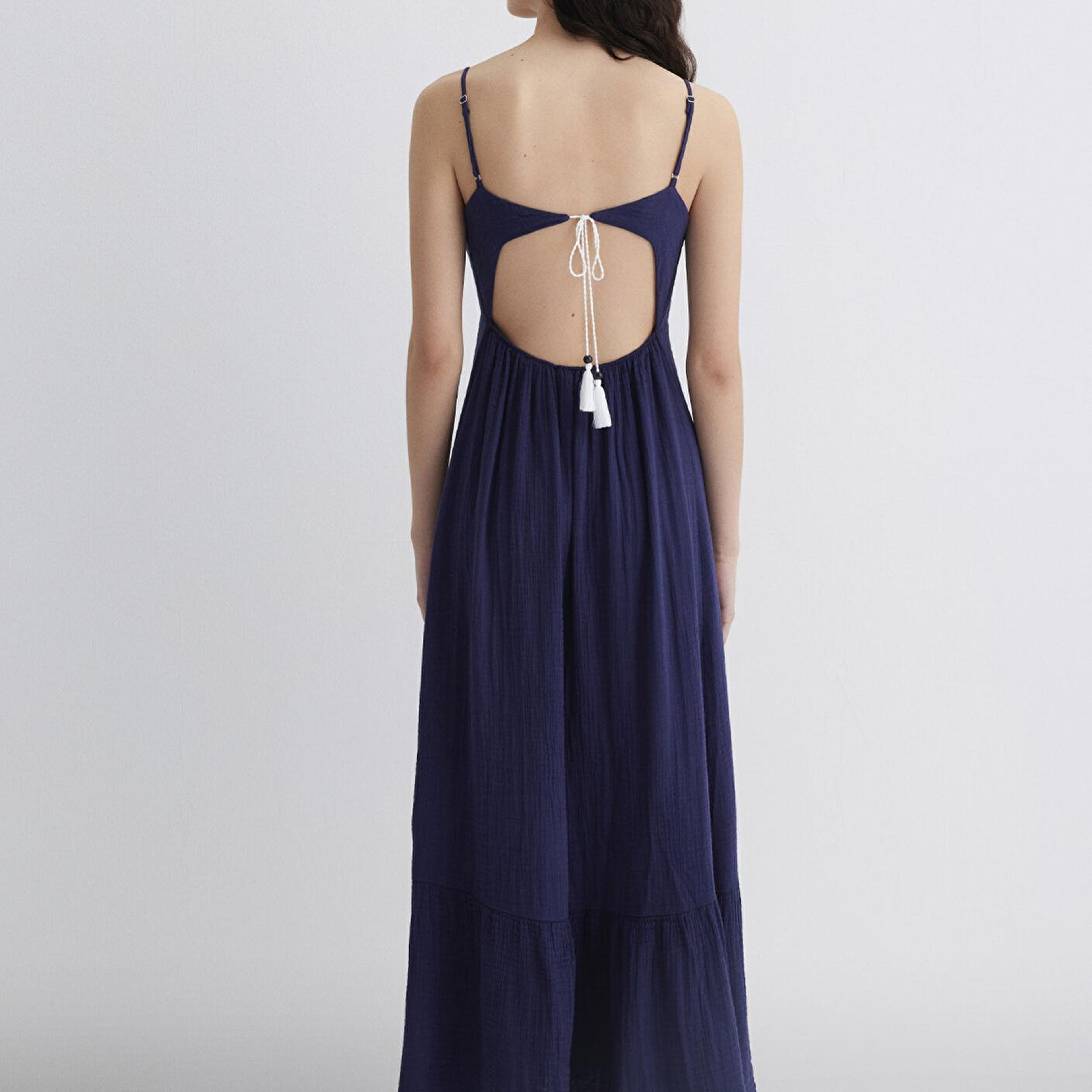 Mavi Keten Karışımlı Lacivert Elbise 1310797-70495