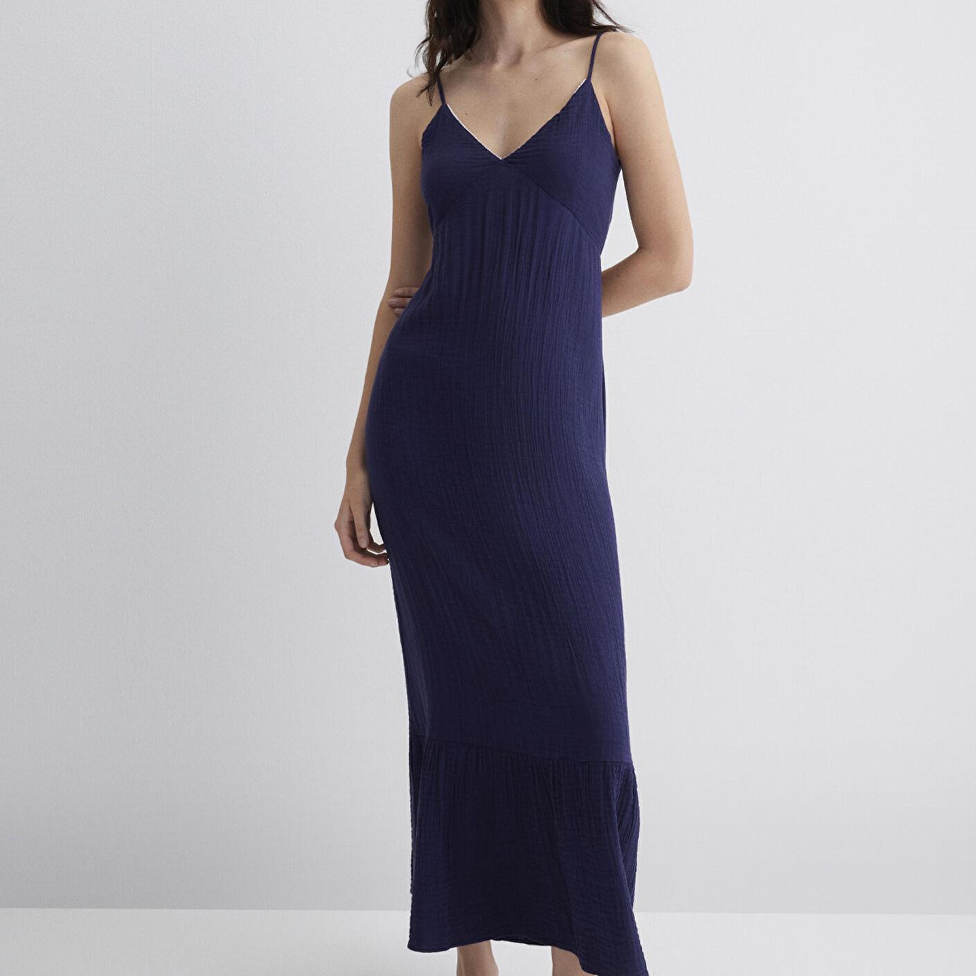 Mavi Keten Karışımlı Lacivert Elbise 1310797-70495