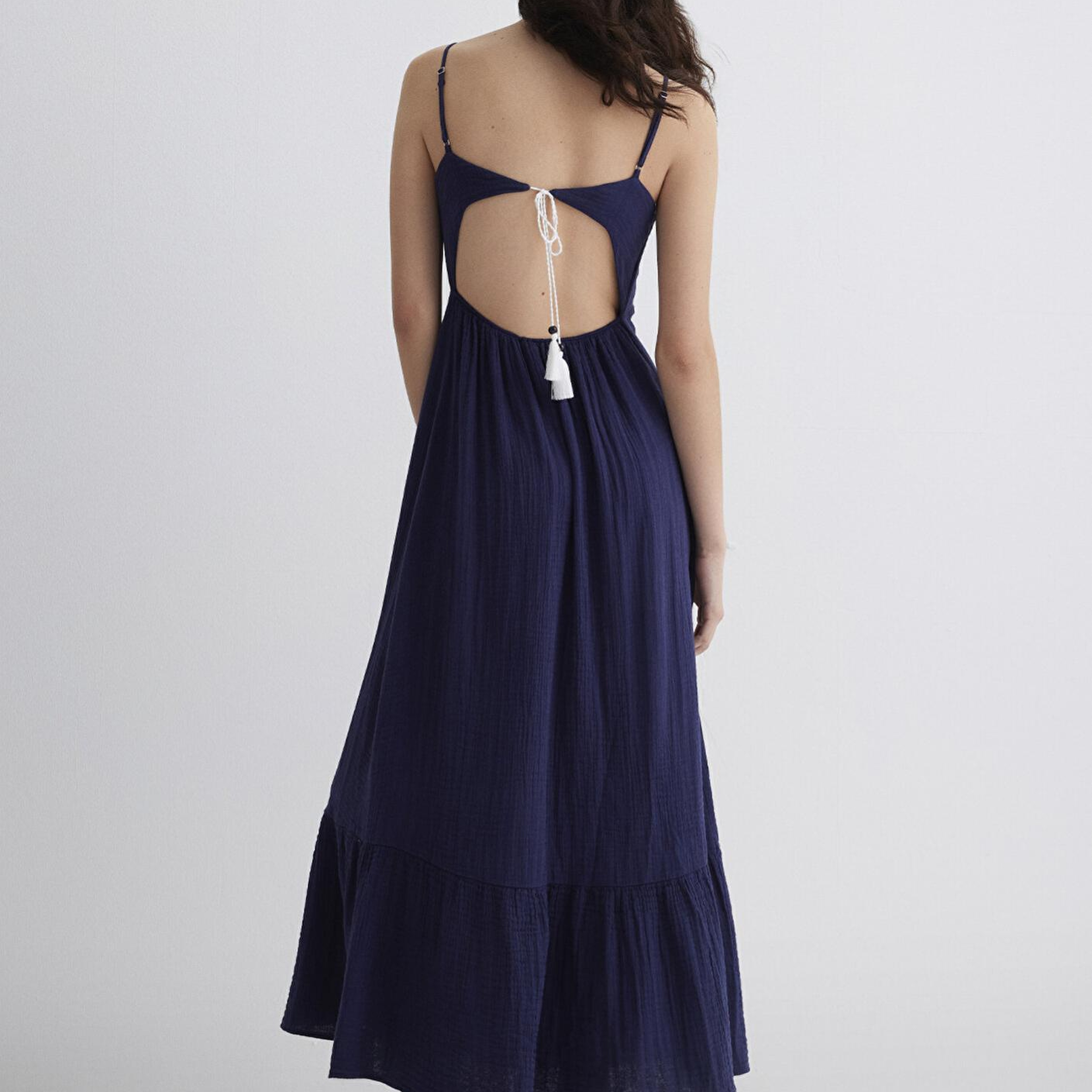 Mavi Keten Karışımlı Lacivert Elbise 1310797-70495