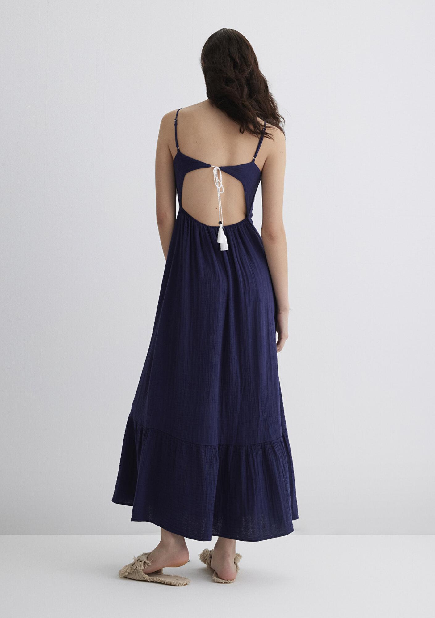 Mavi Keten Karışımlı Lacivert Elbise 1310797-70495