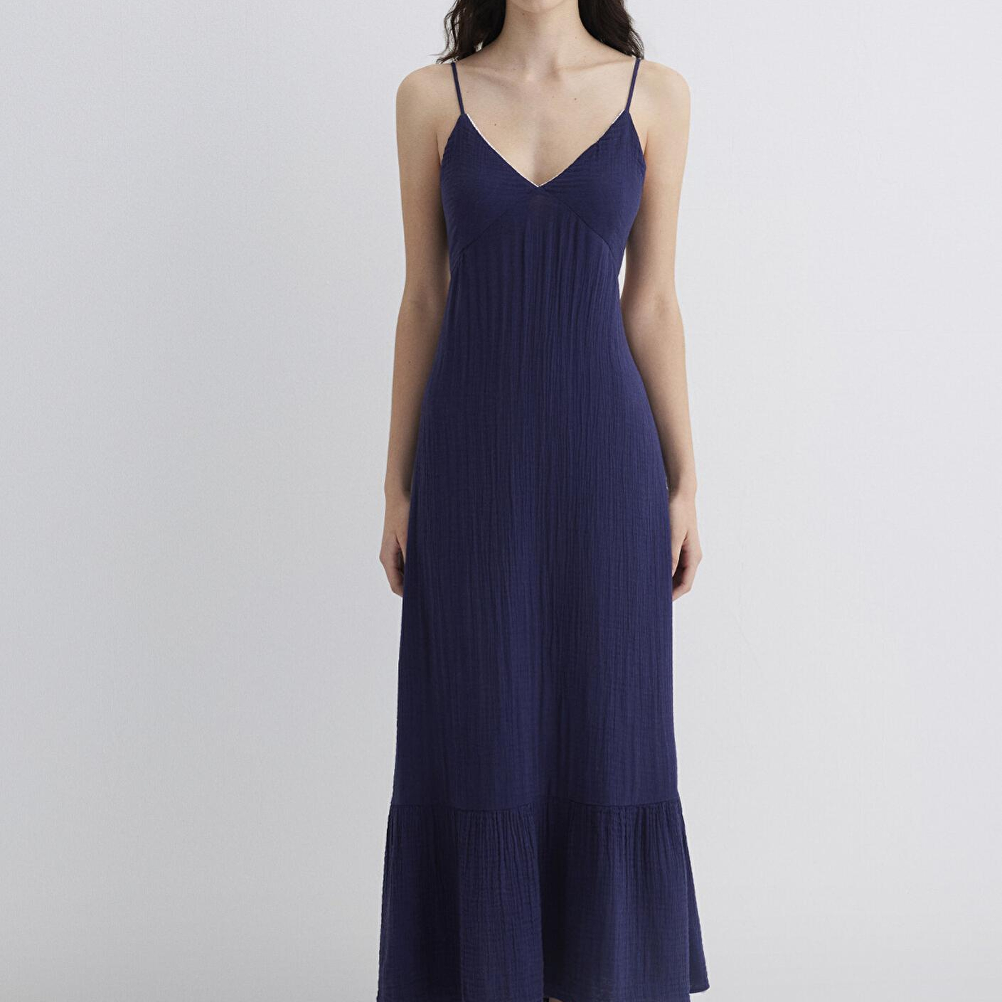 Mavi Keten Karışımlı Lacivert Elbise 1310797-70495