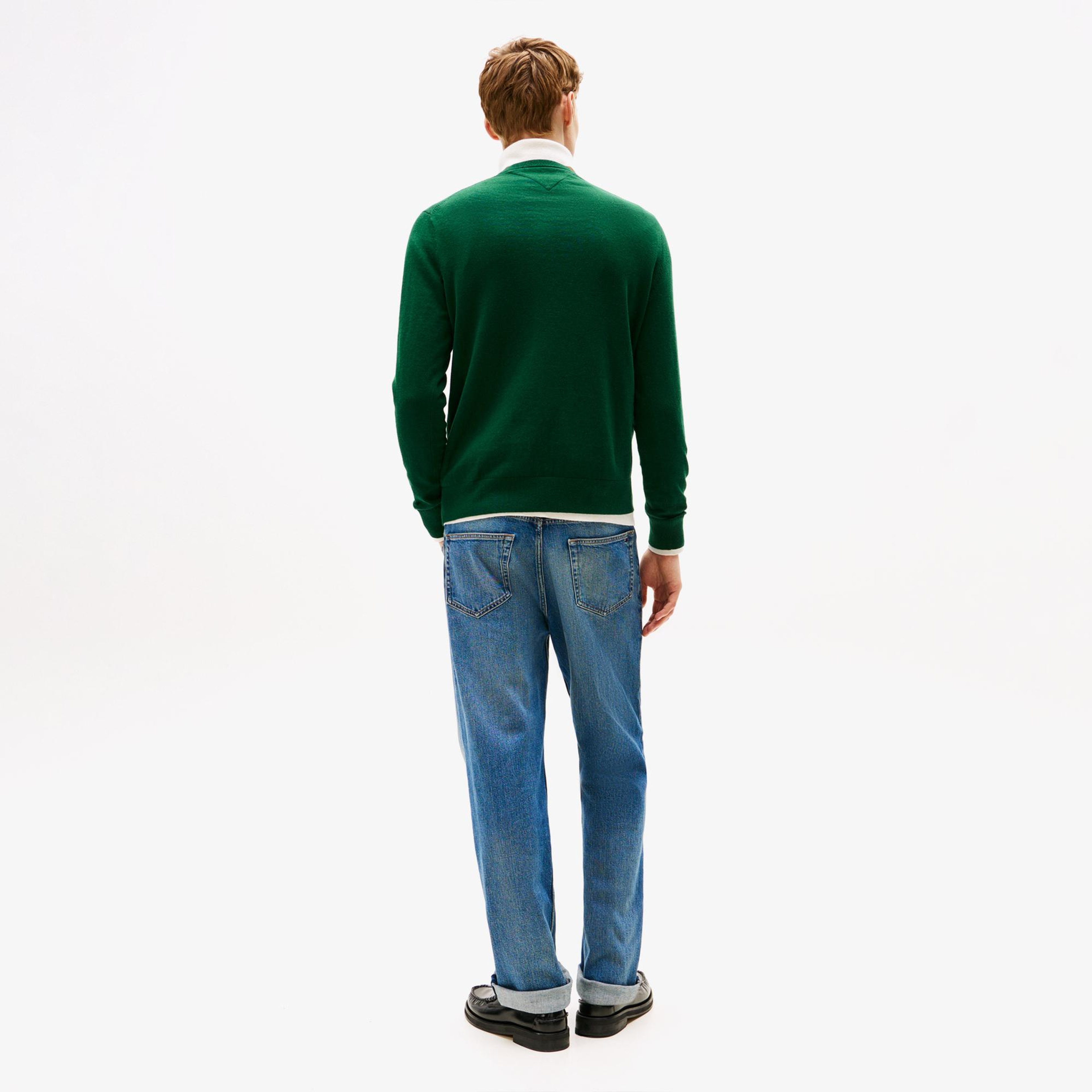 Tommy Hilfiger Essential Cotton Yuvarlak Yaka Erkek Yeşil Kazak