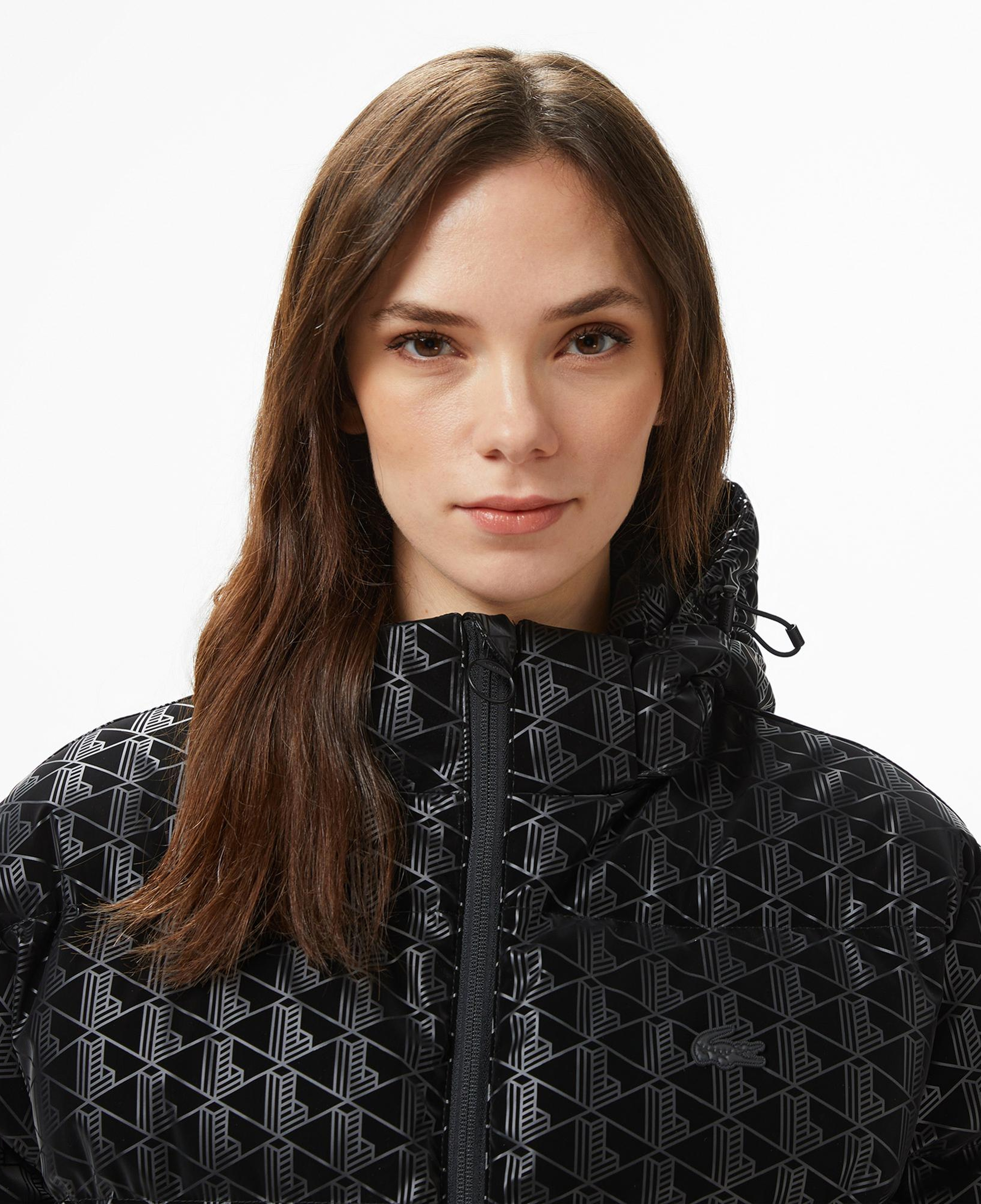 Lacoste Kadın Kapüşonlu Monogram Siyah Mont