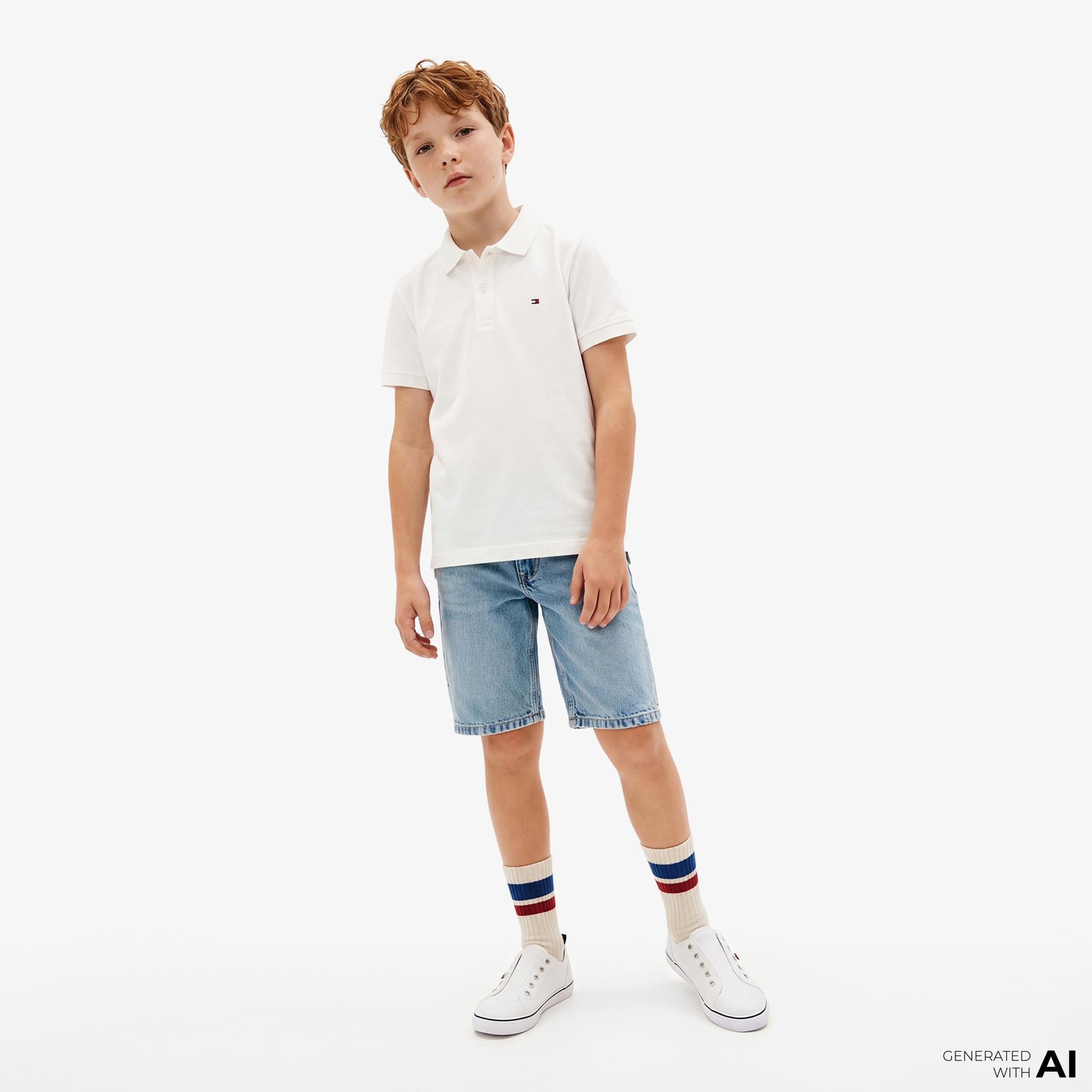 Tommy Hilfiger Essentials Çocuk Beyaz Polo Yaka T-Shirt