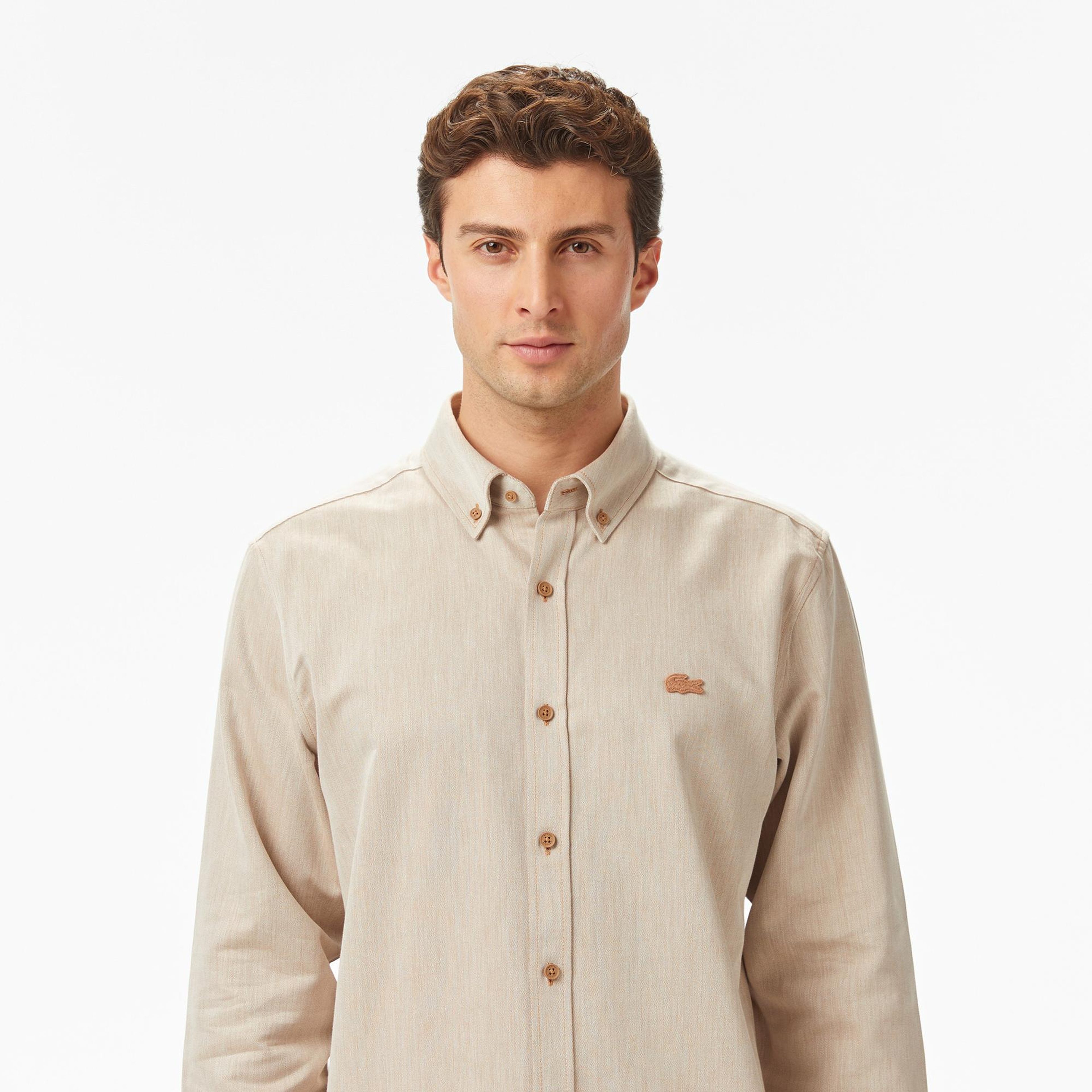 Lacoste Erkek Regular Fit Düğmeli Yaka Bej Gömlek