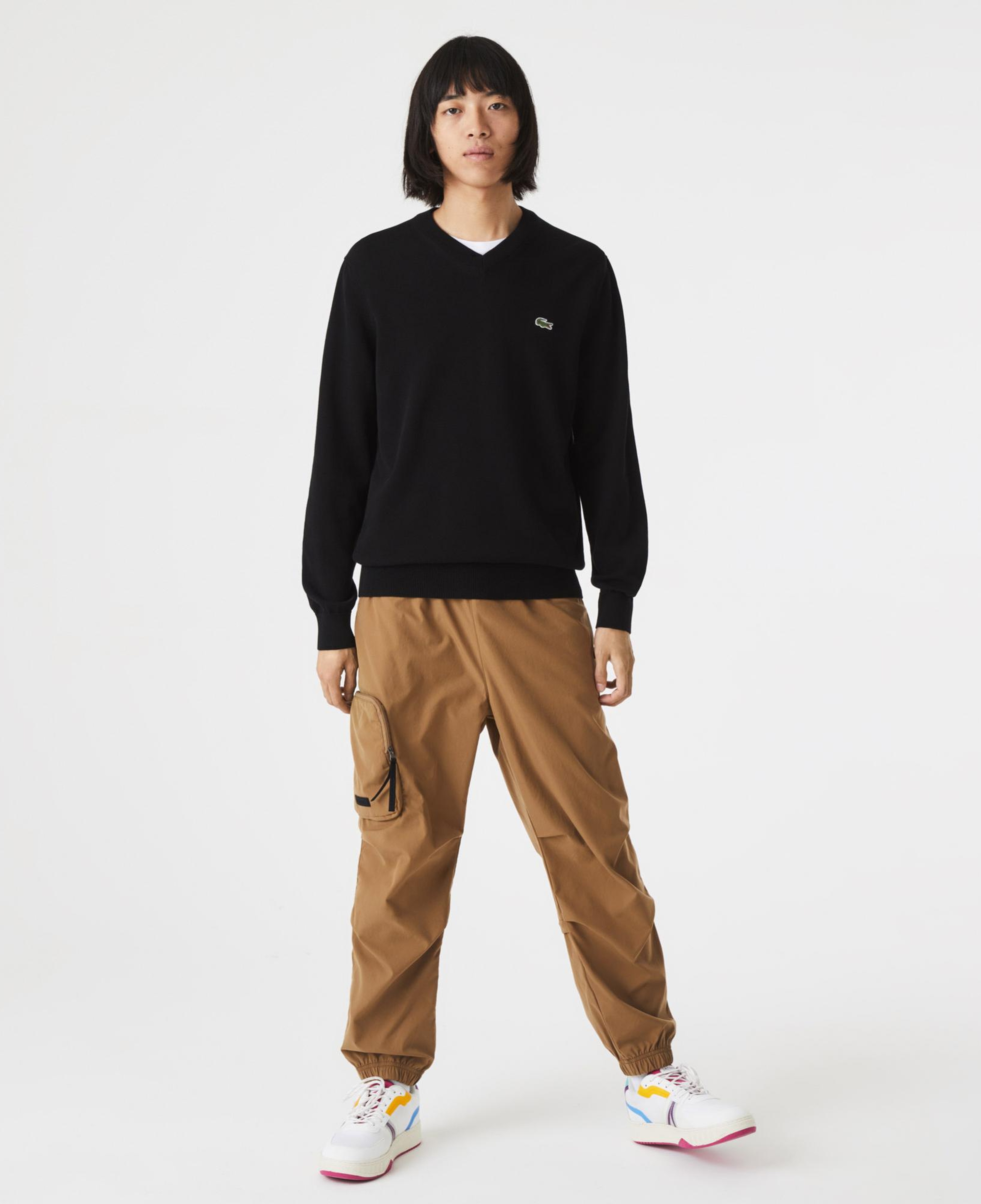 Erkek Regular Fit V Yaka Organik Pamuk Siyah Triko