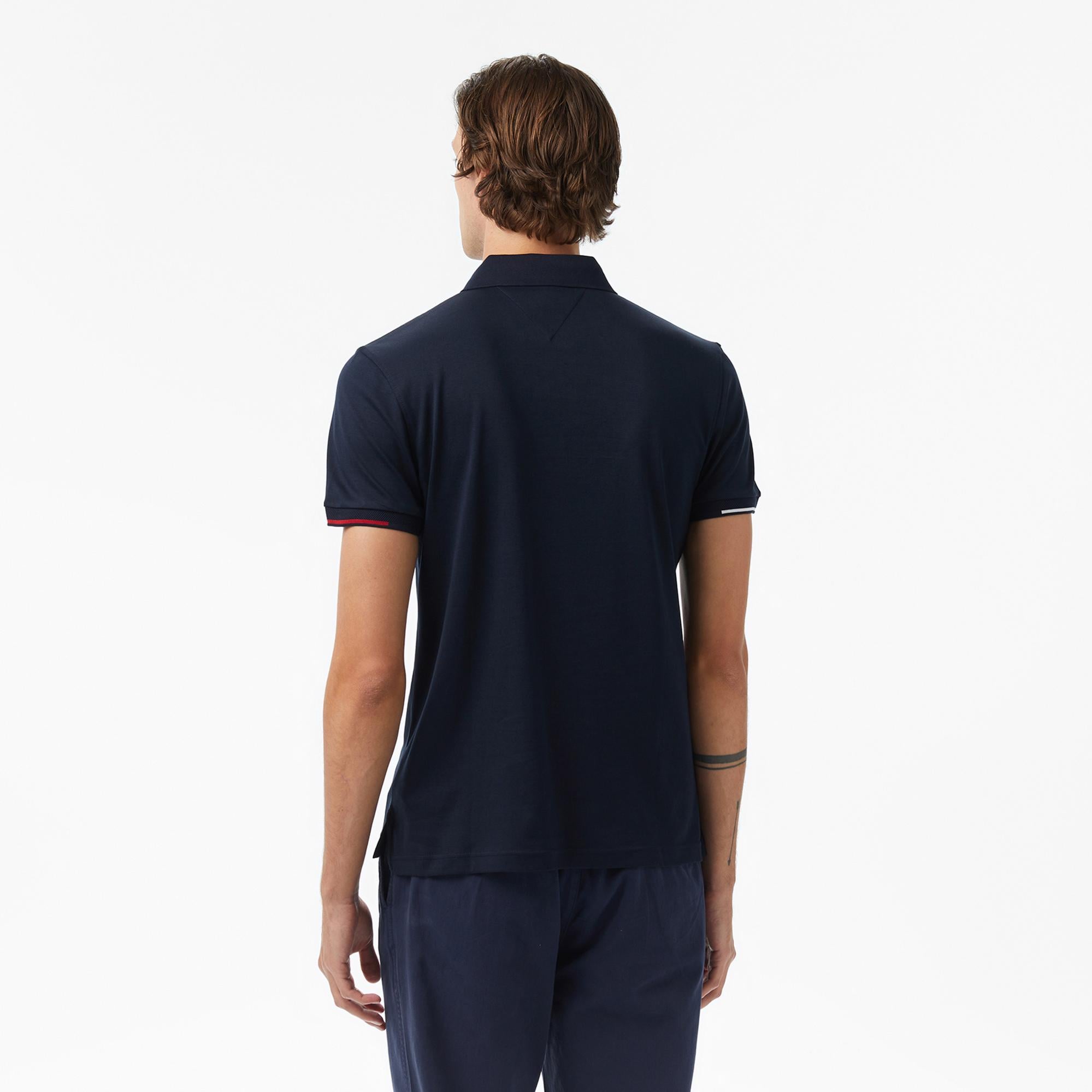 Tommy Hilfiger Interlock Flagcuff Slim Fit Erkek Lacivert Polo Yaka T-Shirt