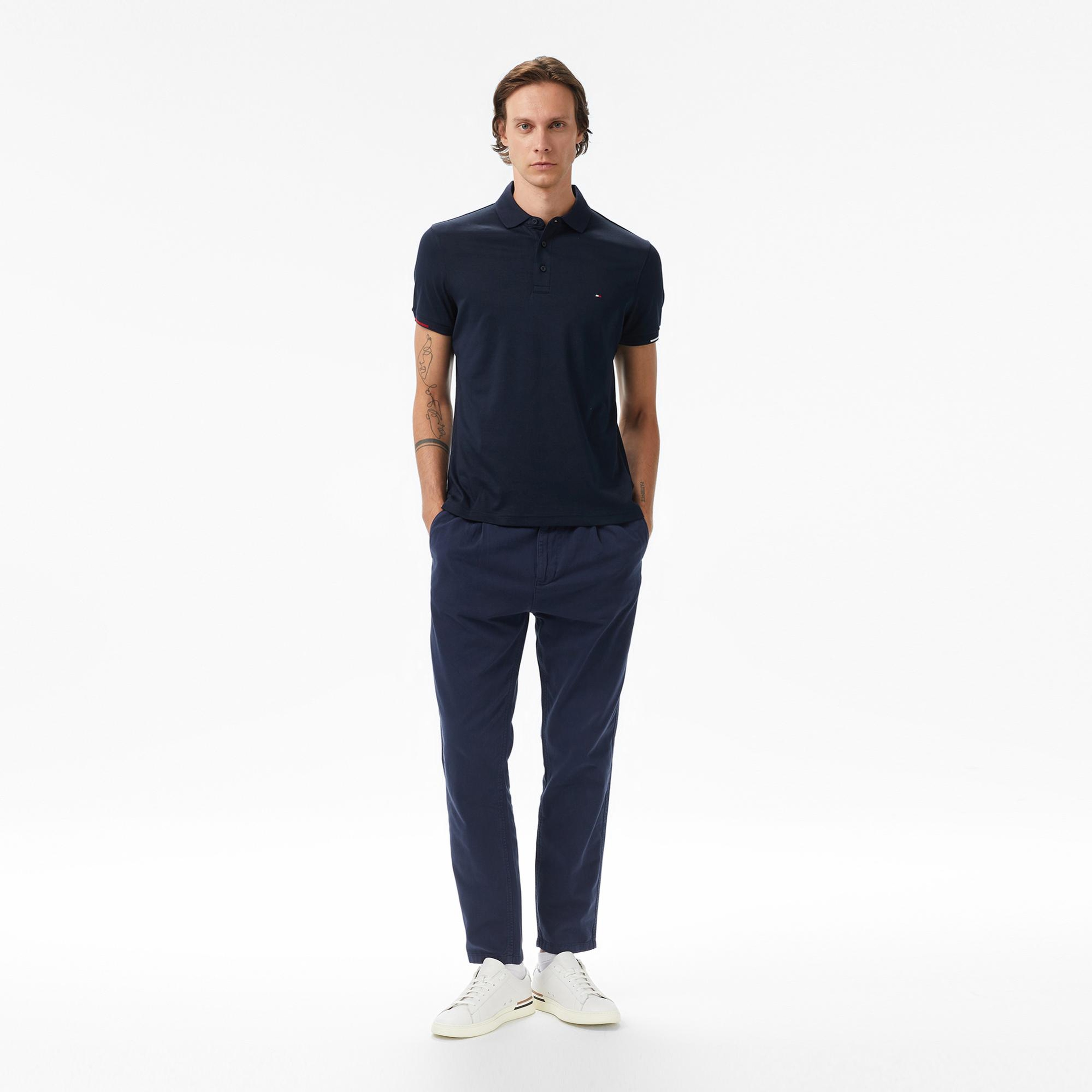 Tommy Hilfiger Interlock Flagcuff Slim Fit Erkek Lacivert Polo Yaka T-Shirt