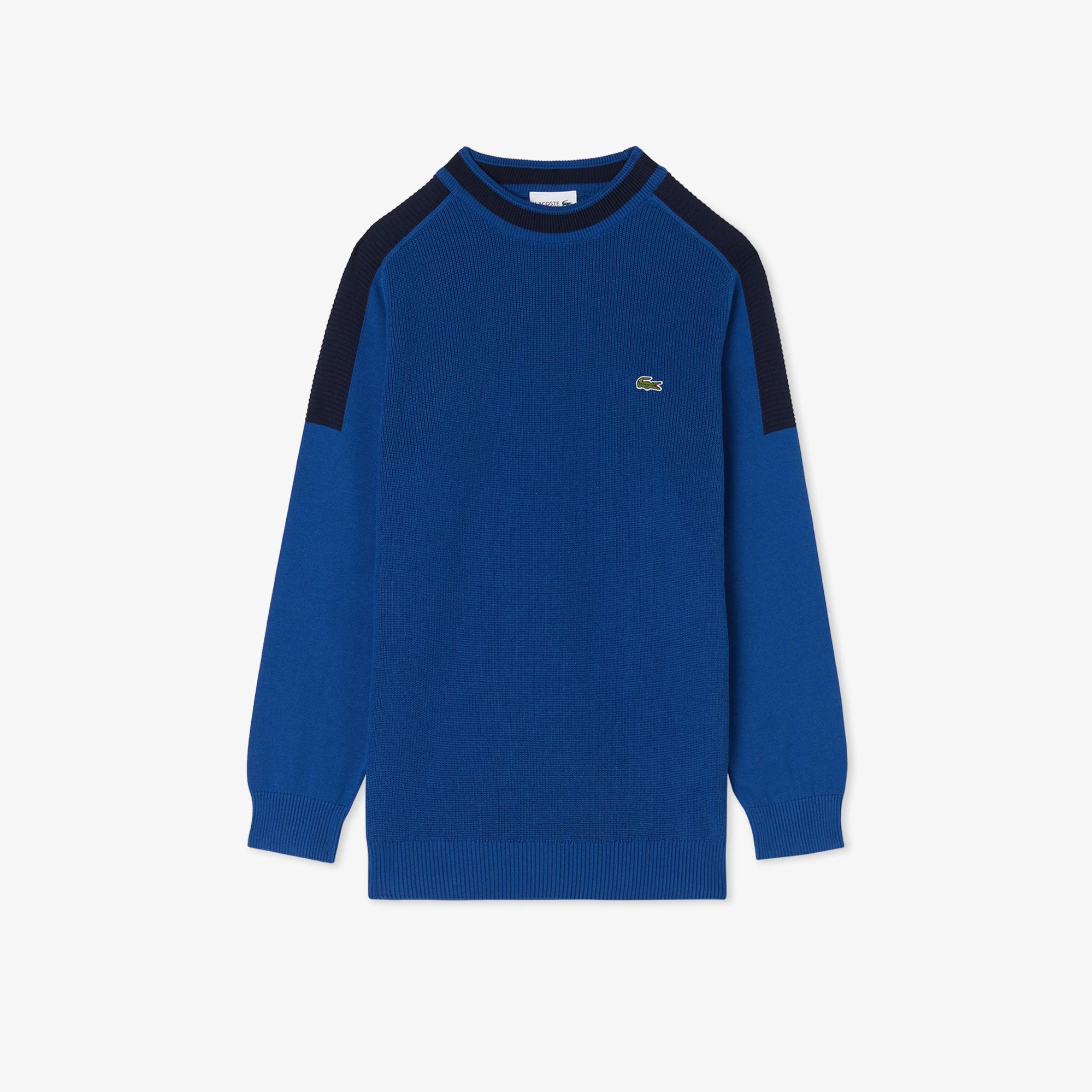 Lacoste Erkek Classic Fit Bisiklet Yaka Renk Bloklu Mavi Kazak