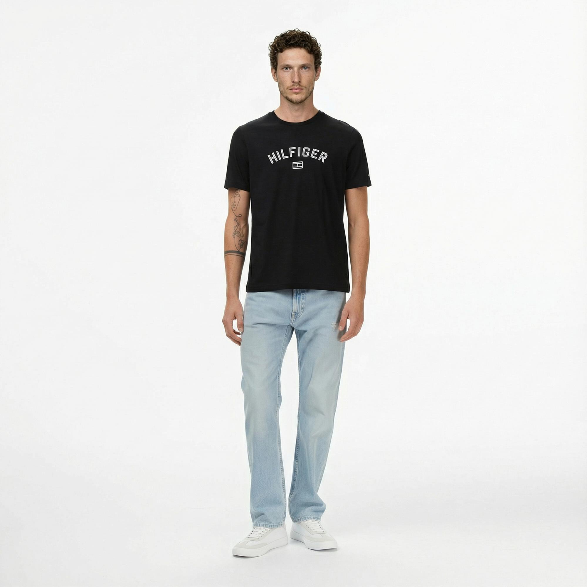 Tommy Hilfiger Flock Varsity Erkek Siyah T-Shirt