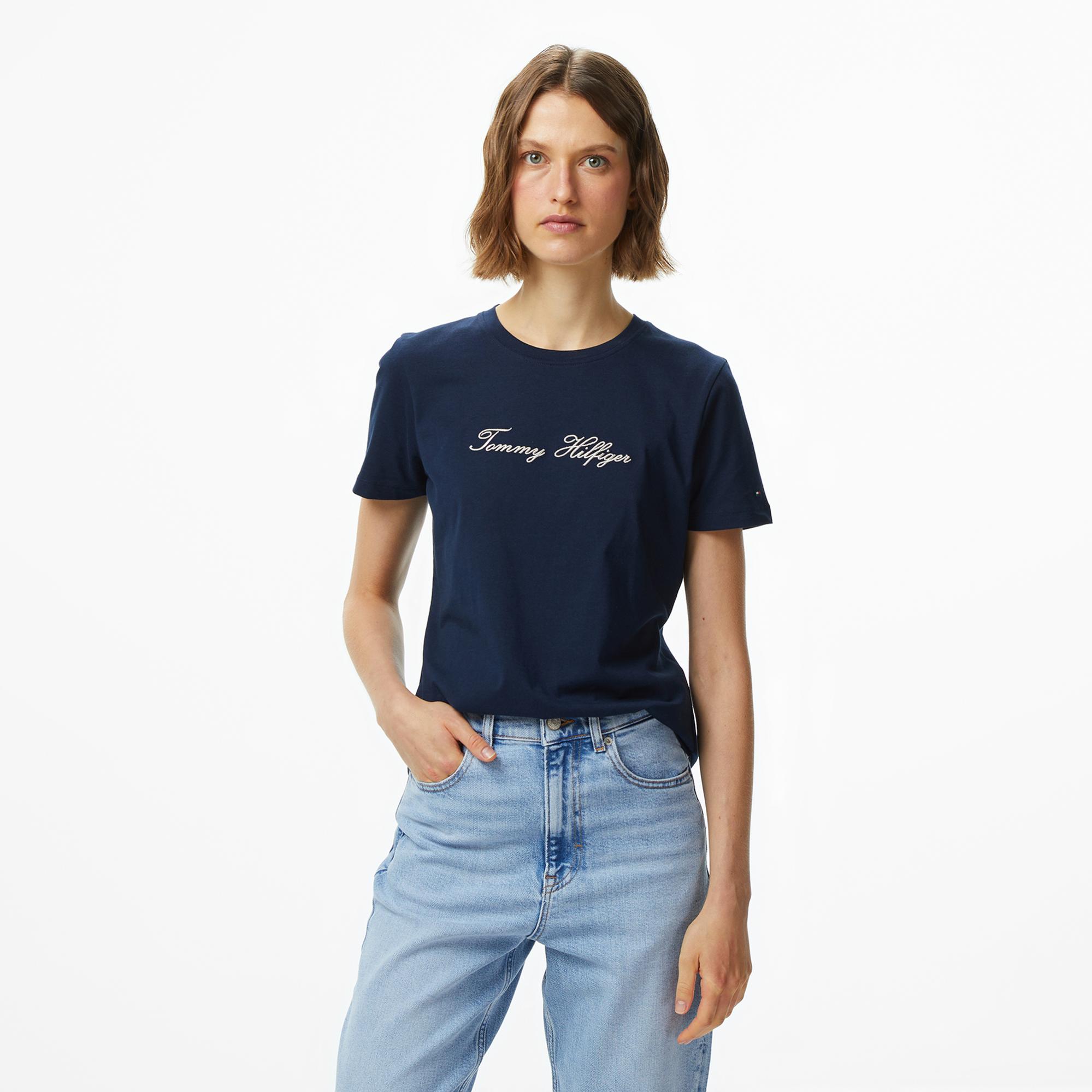 Tommy Hilfiger Lurex Script Regular Kadın Lacivert T-Shirt