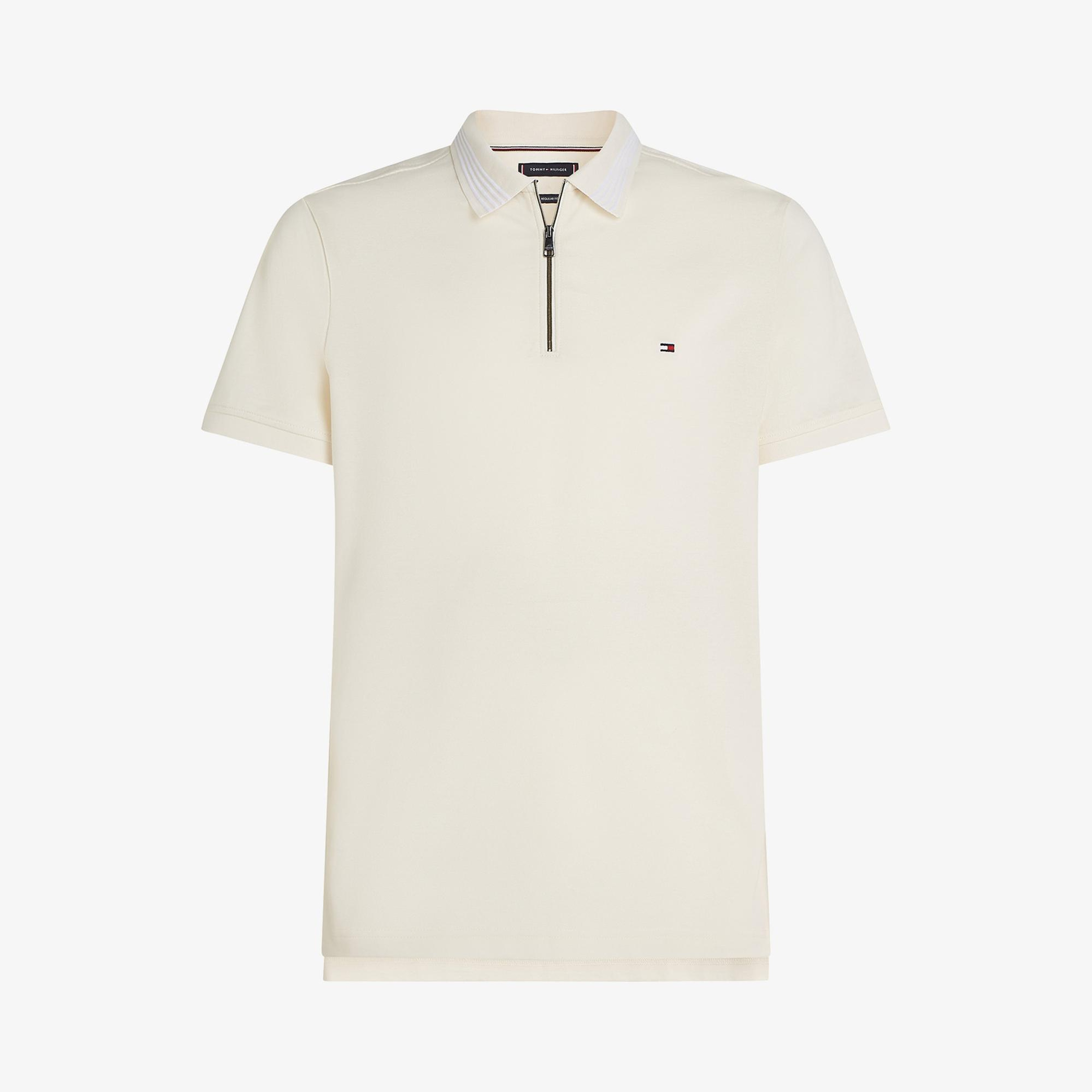 Tommy Hilfiger Mercerised Pique Erkek Krem Polo Yaka T-Shirt