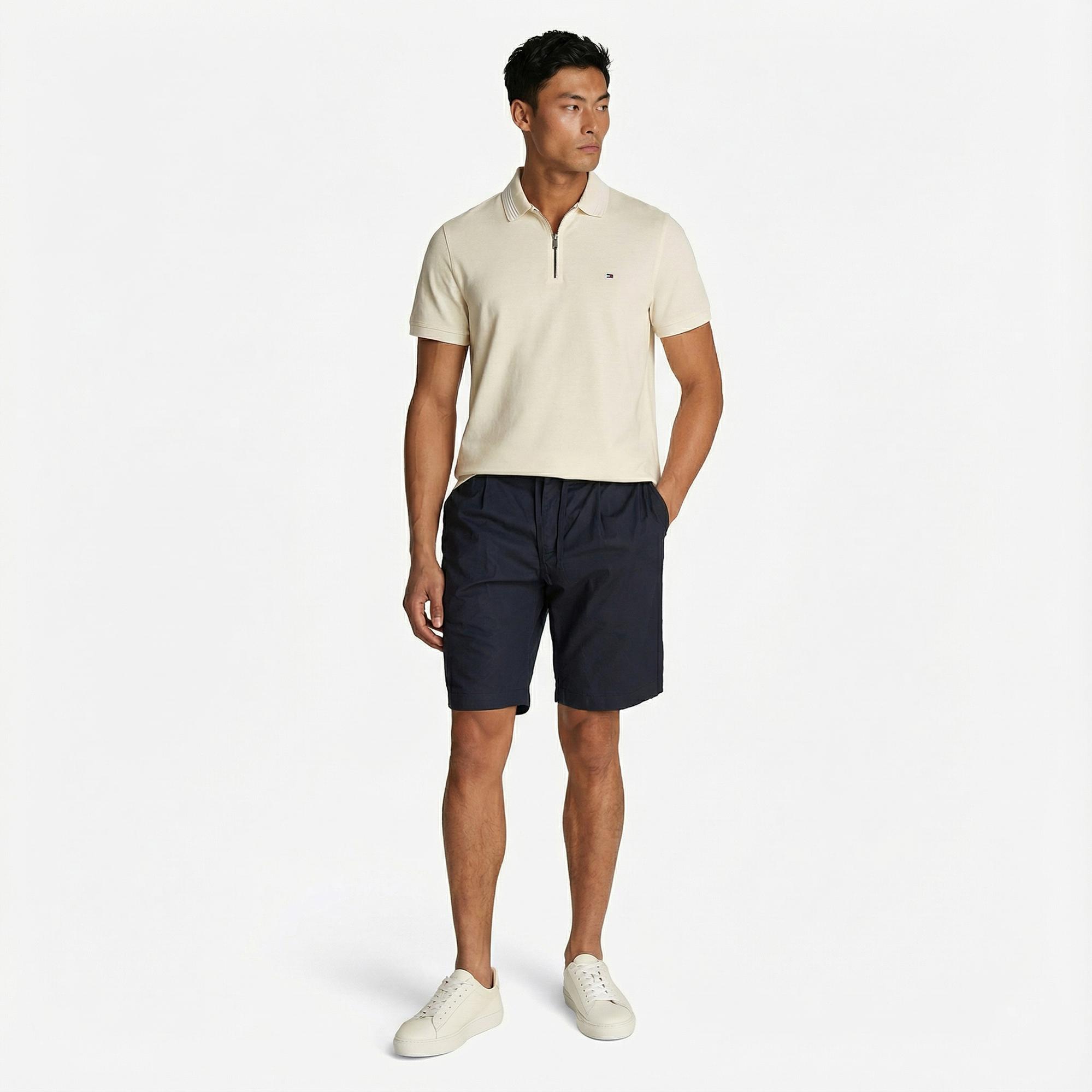 Tommy Hilfiger Mercerised Pique Erkek Krem Polo Yaka T-Shirt