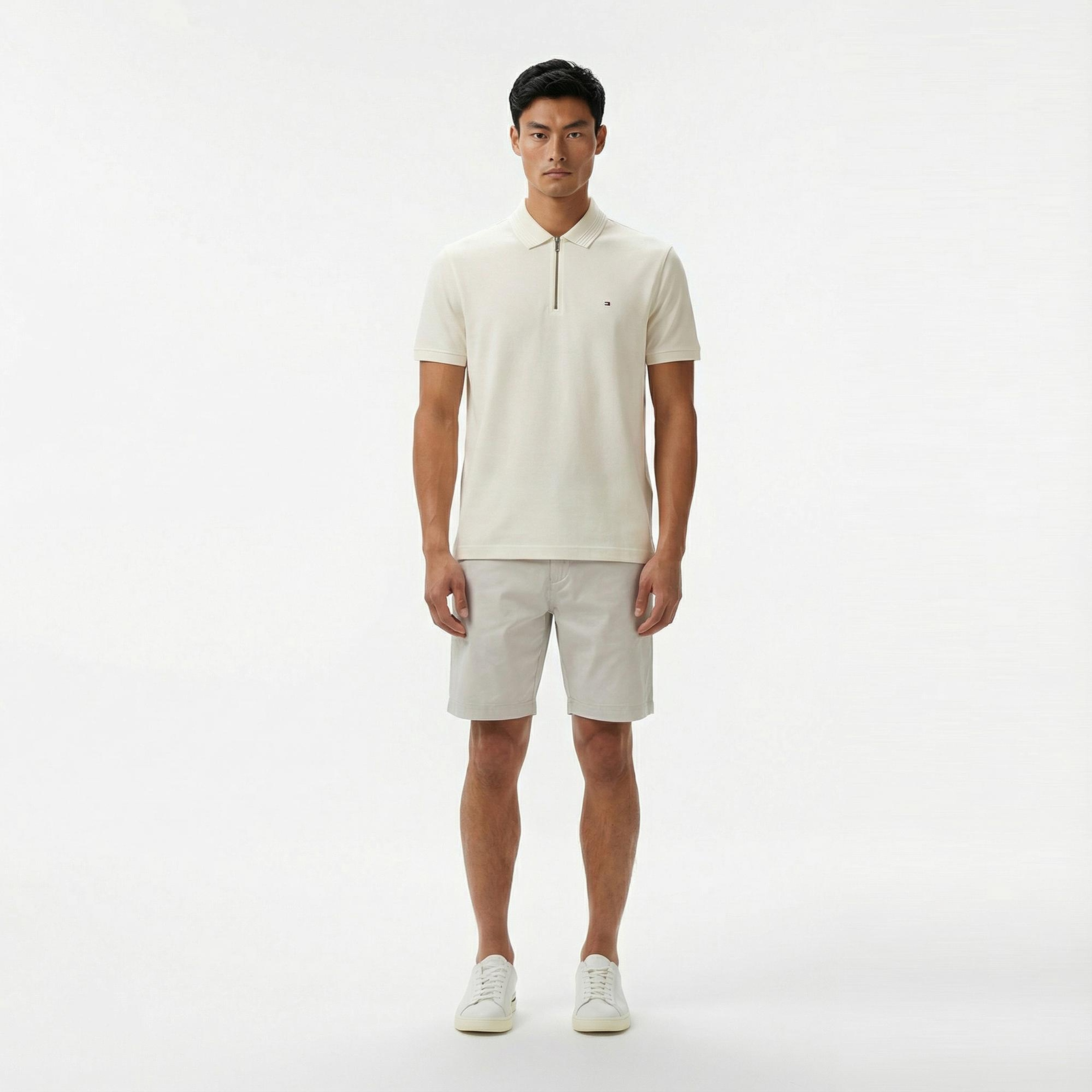 Tommy Hilfiger Mercerised Pique Erkek Krem Polo Yaka T-Shirt