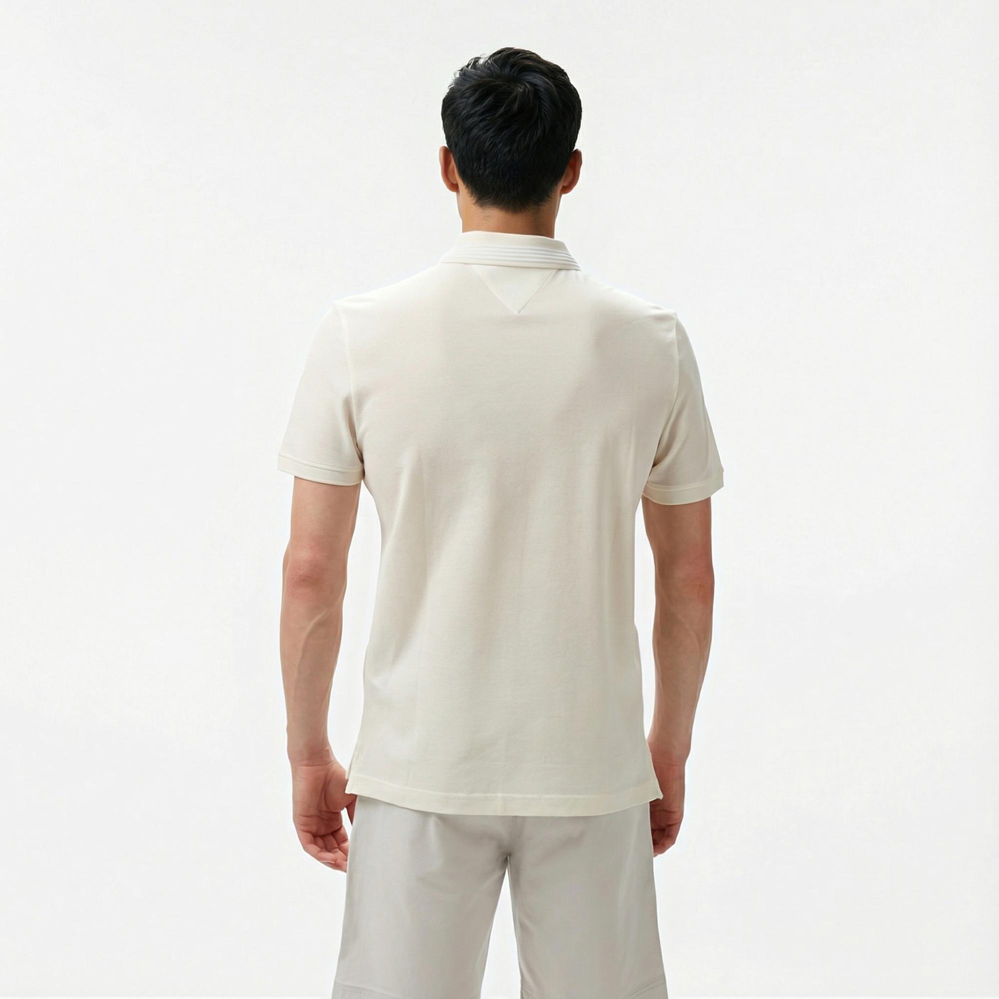 Tommy Hilfiger Mercerised Pique Erkek Krem Polo Yaka T-Shirt