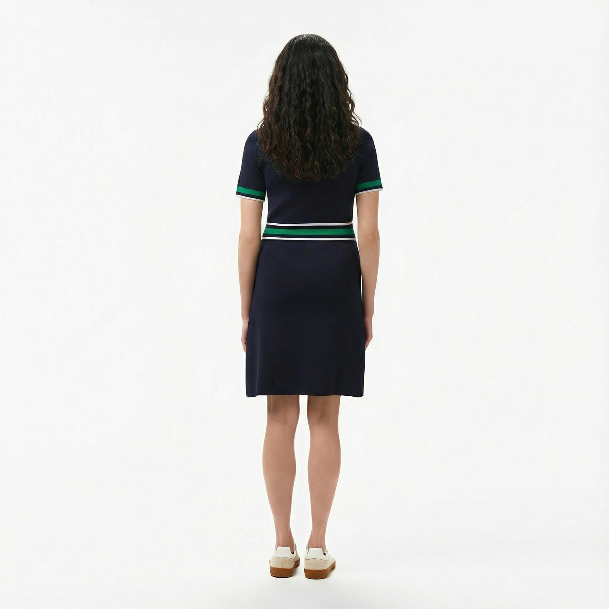 Lacoste Kadın Classic Fit Kısa Kollu Polo Yaka Renk Bloklu Lacivert Elbise