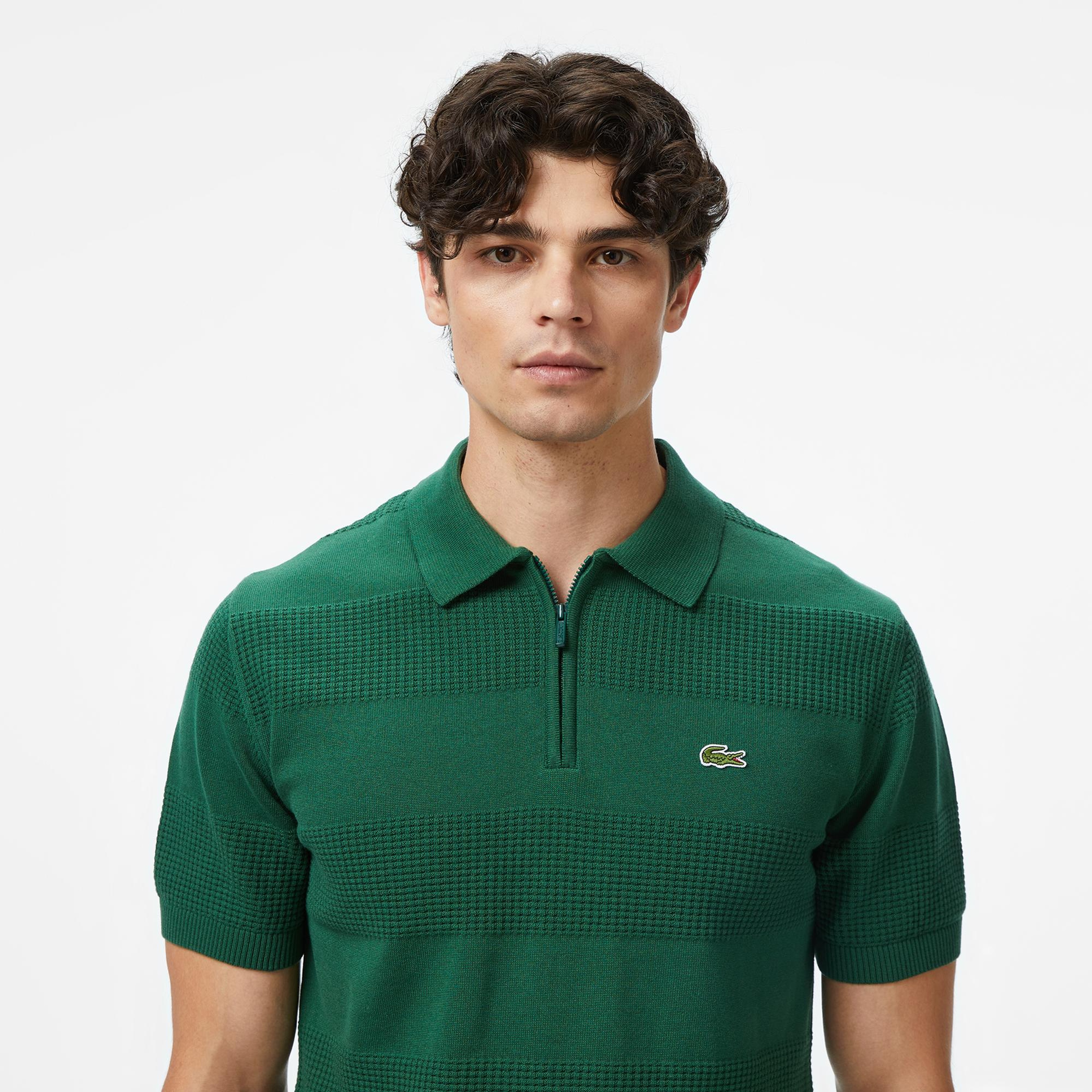 Lacoste Erkek Classic Fit Kısa Kollu Polo Yaka Desenli Yeşil Triko