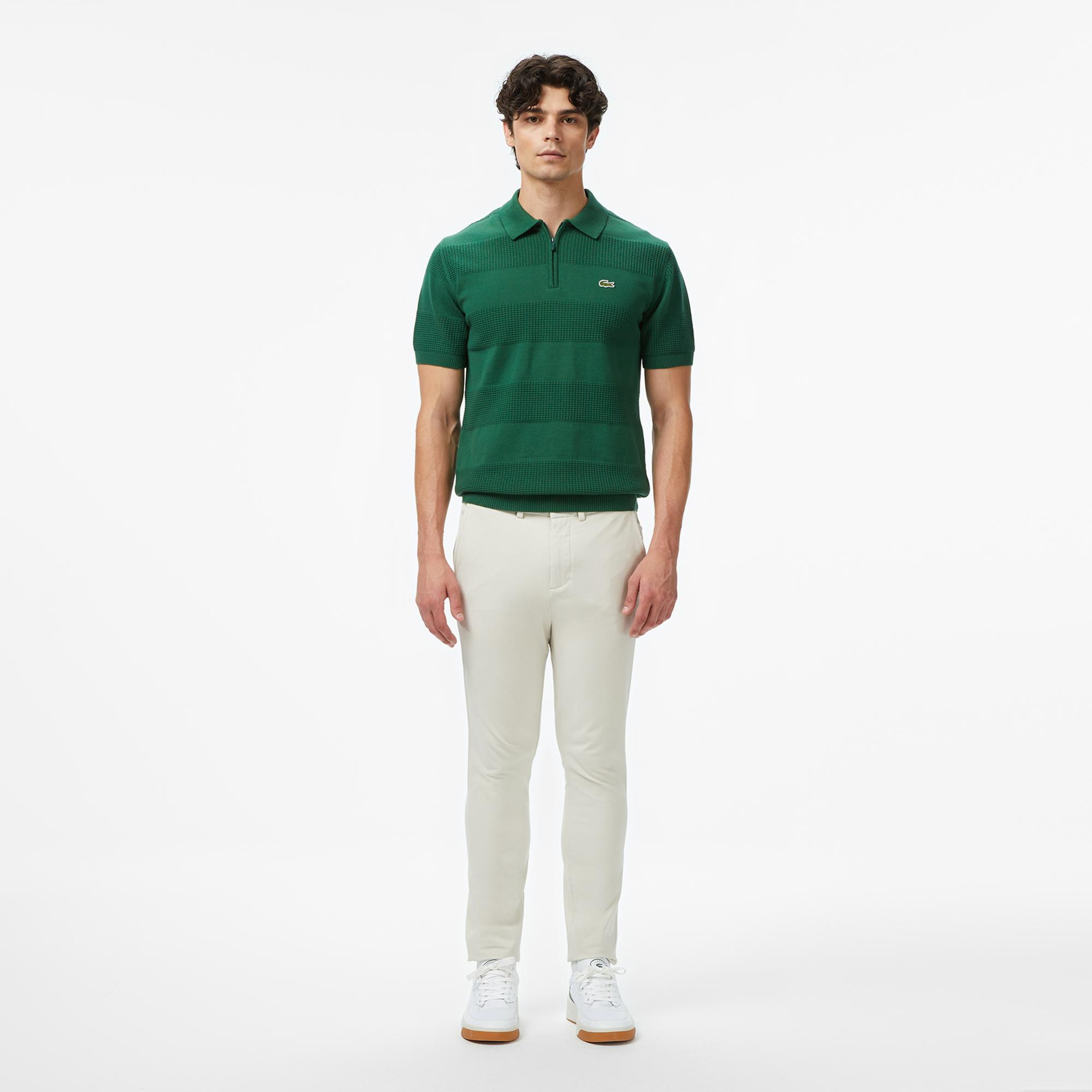 Lacoste Erkek Classic Fit Kısa Kollu Polo Yaka Desenli Yeşil Triko