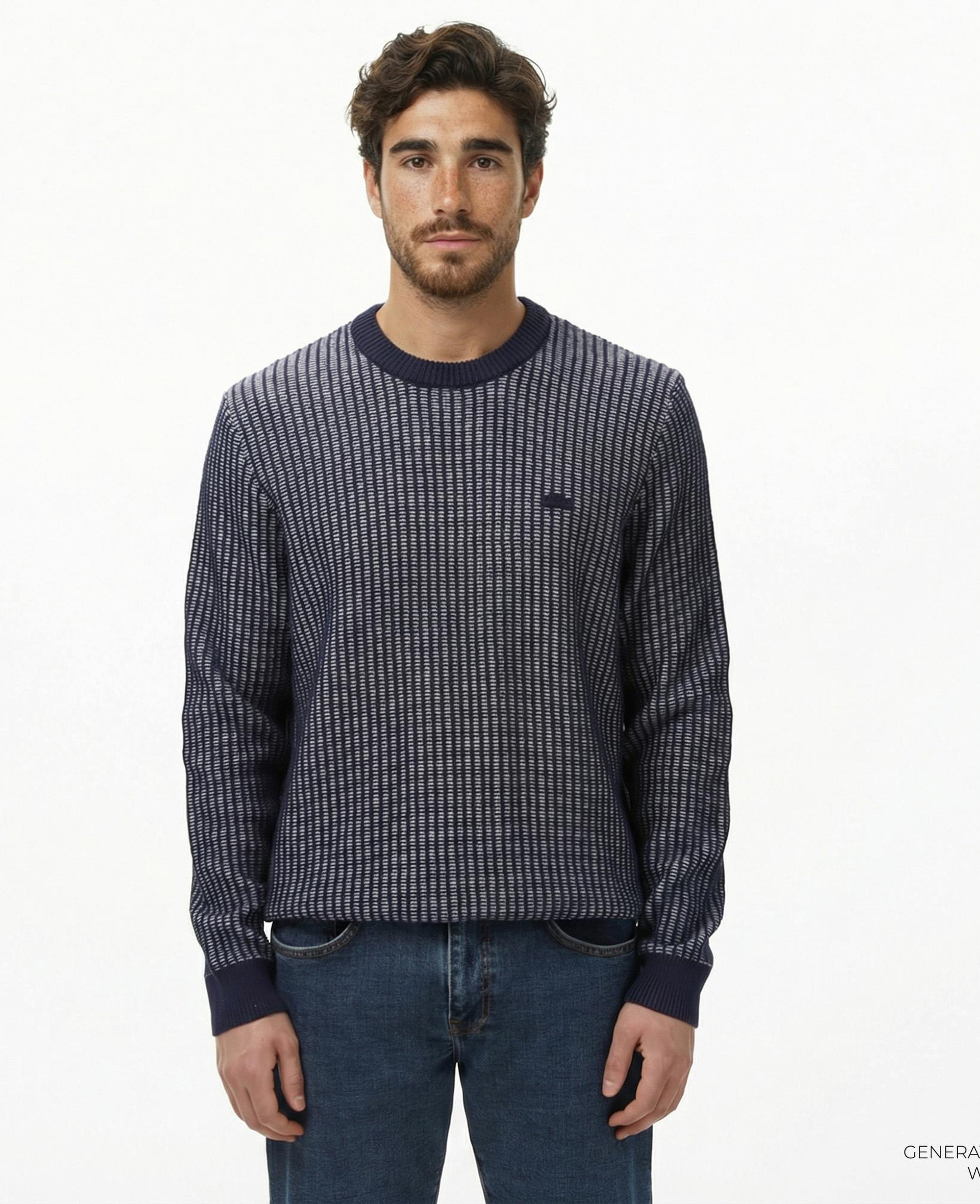 Lacoste Erkek Classic Fit Bisiklet Yaka Desenli Lacivert Kazak