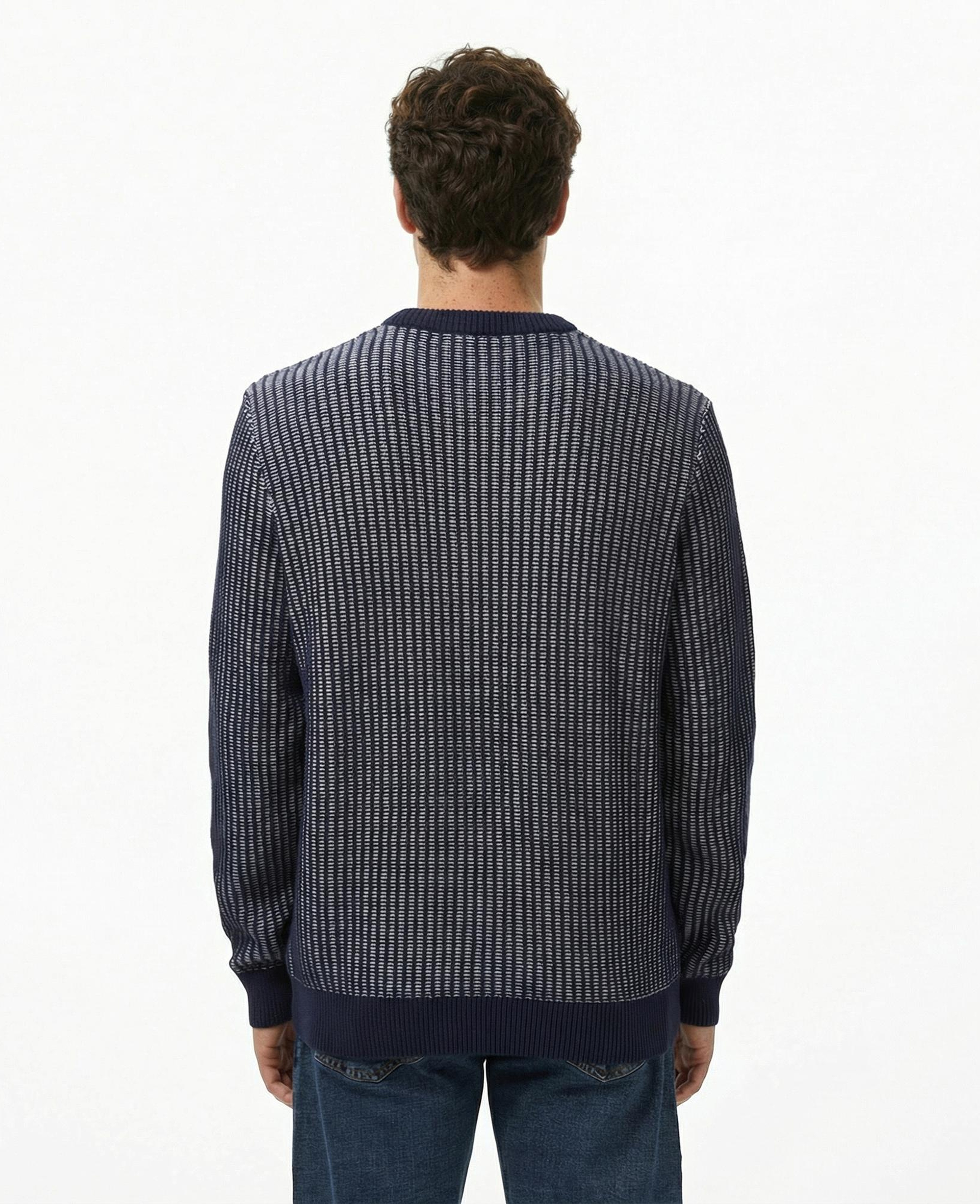 Lacoste Erkek Classic Fit Bisiklet Yaka Desenli Lacivert Kazak