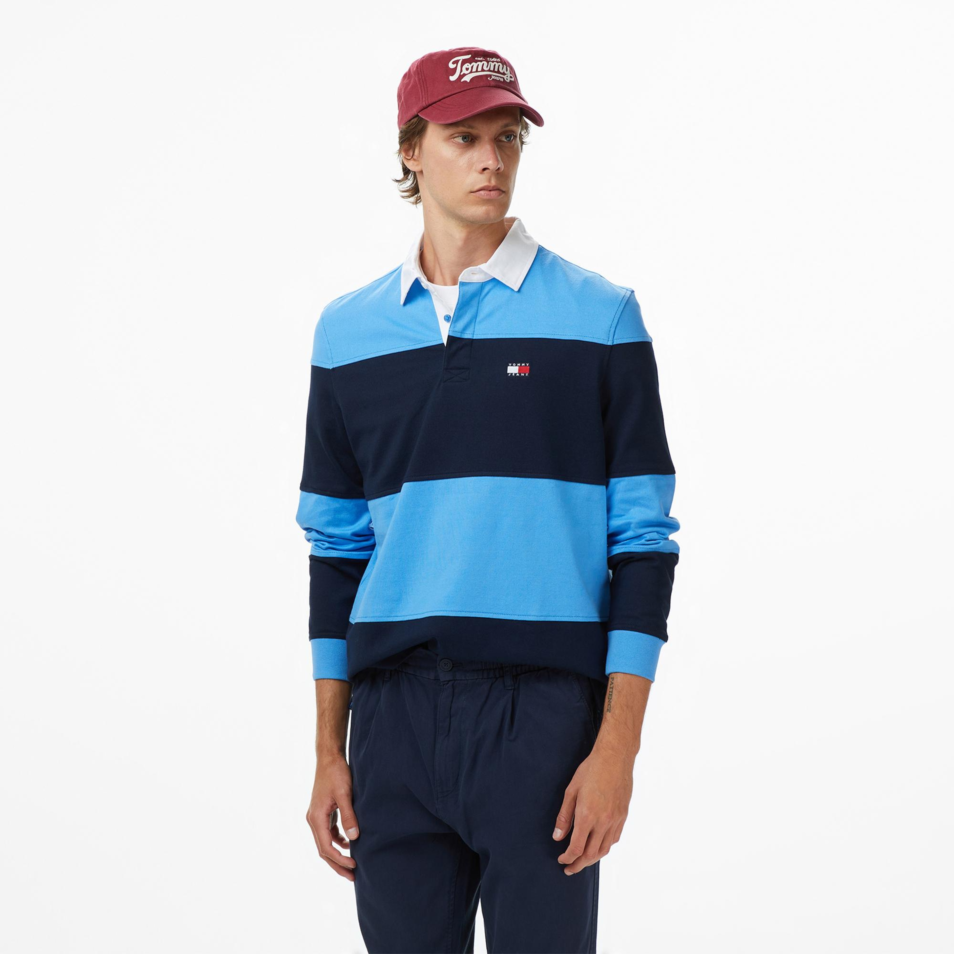 Tommy Jeans Relax Fit Colorblock Erkek Mavi Polo Yaka T-Shirt