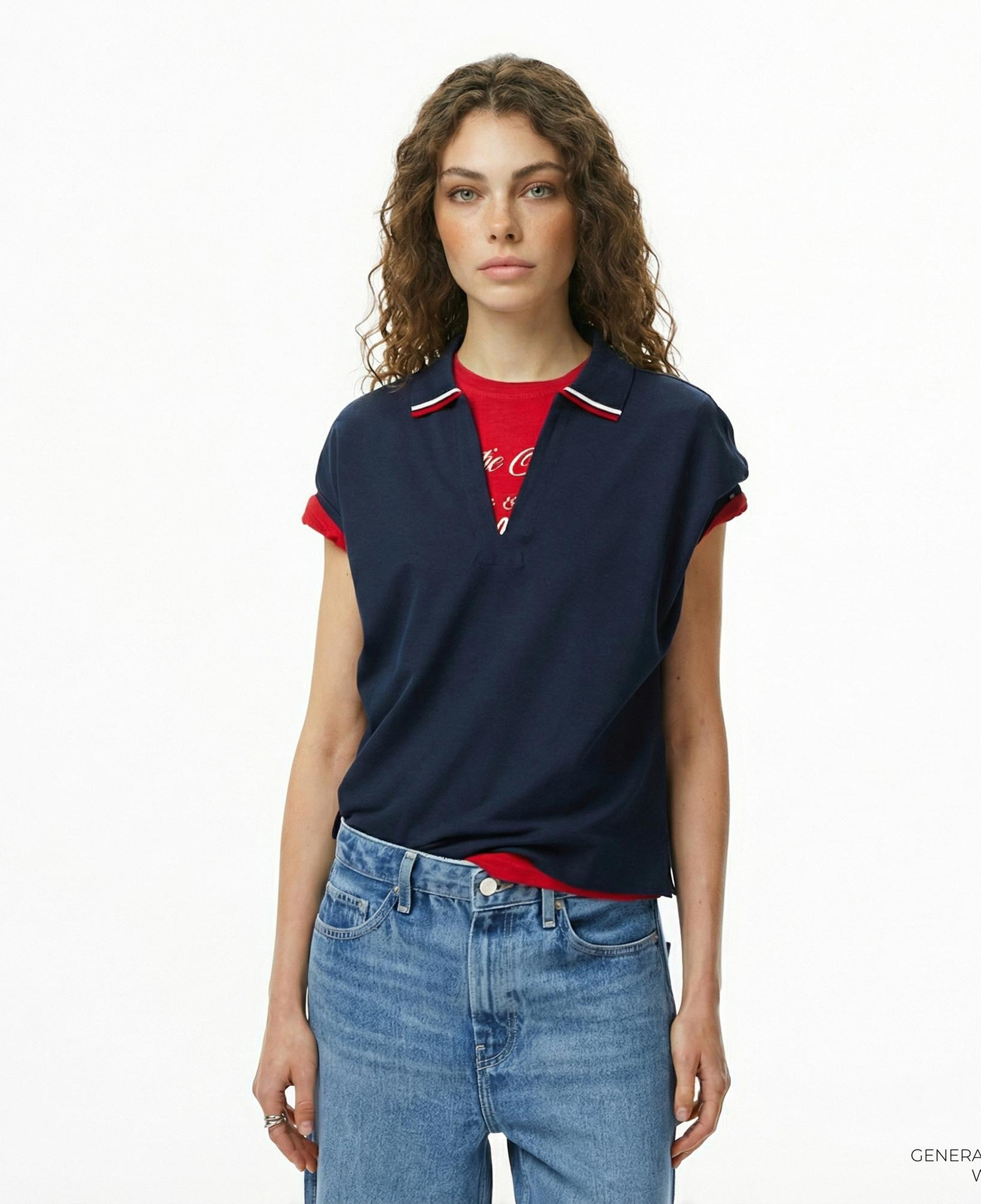 Tommy Hilfiger Lyocell Tipping Open Kadın Lacivert Polo Yaka T-Shirt