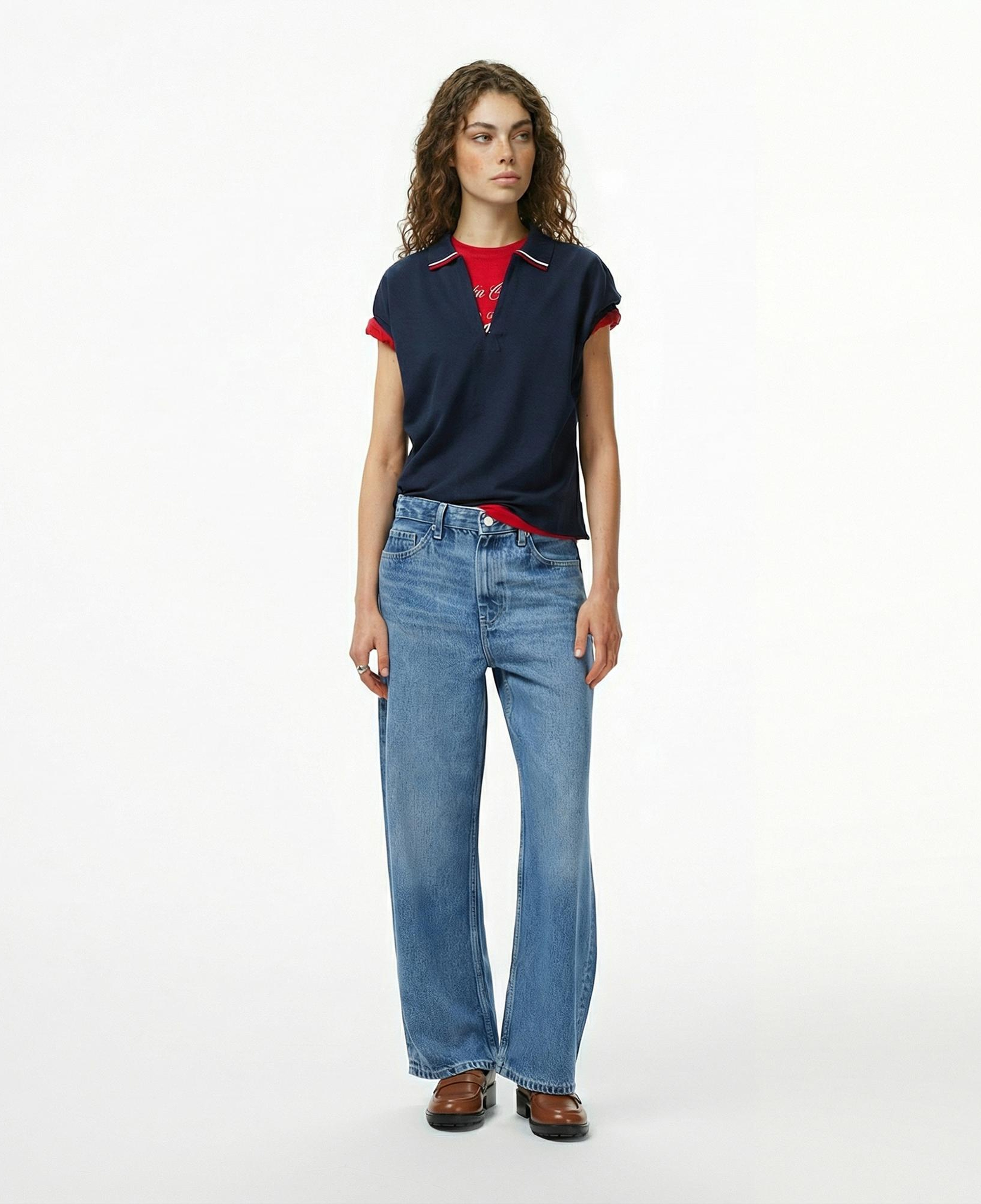 Tommy Hilfiger Lyocell Tipping Open Kadın Lacivert Polo Yaka T-Shirt