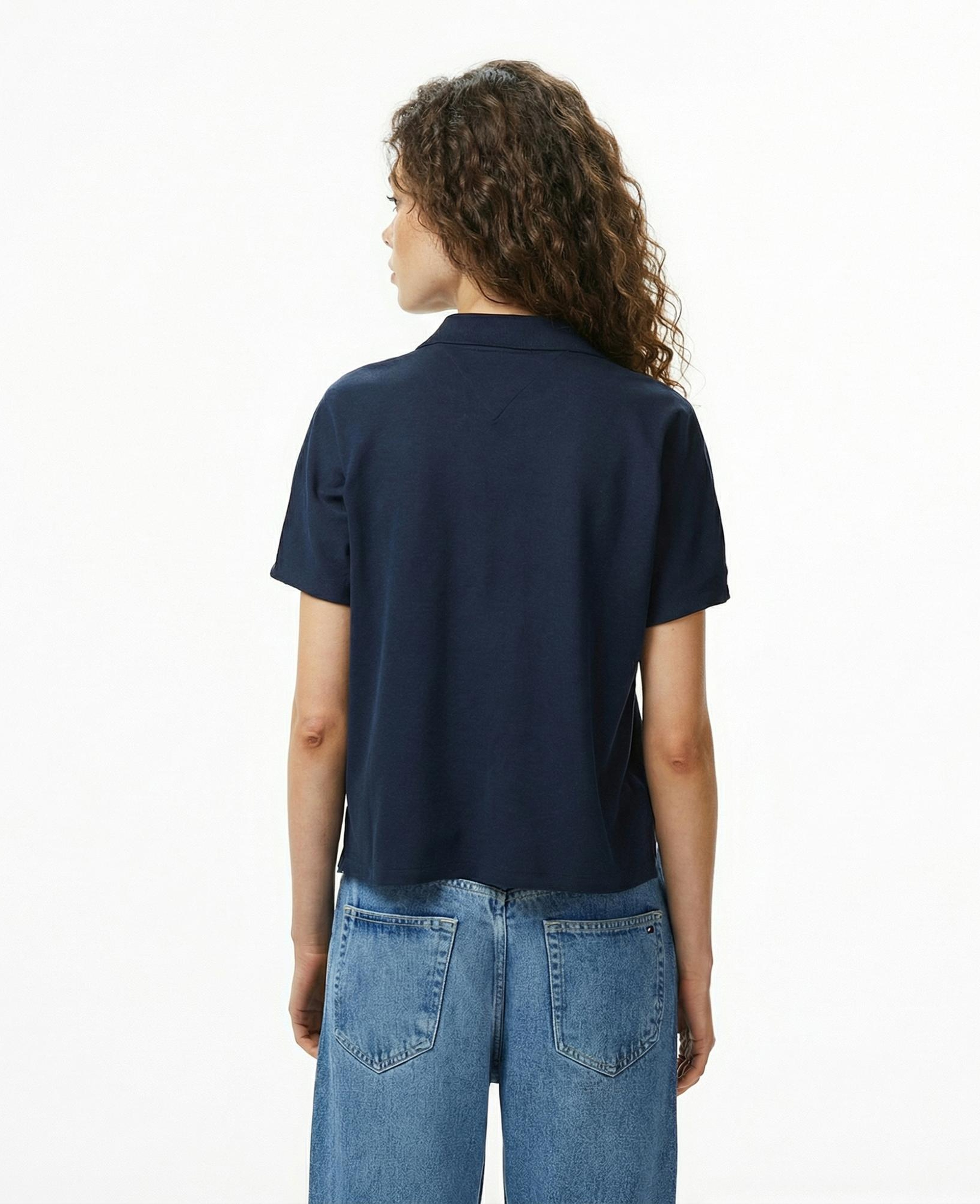 Tommy Hilfiger Lyocell Tipping Open Kadın Lacivert Polo Yaka T-Shirt