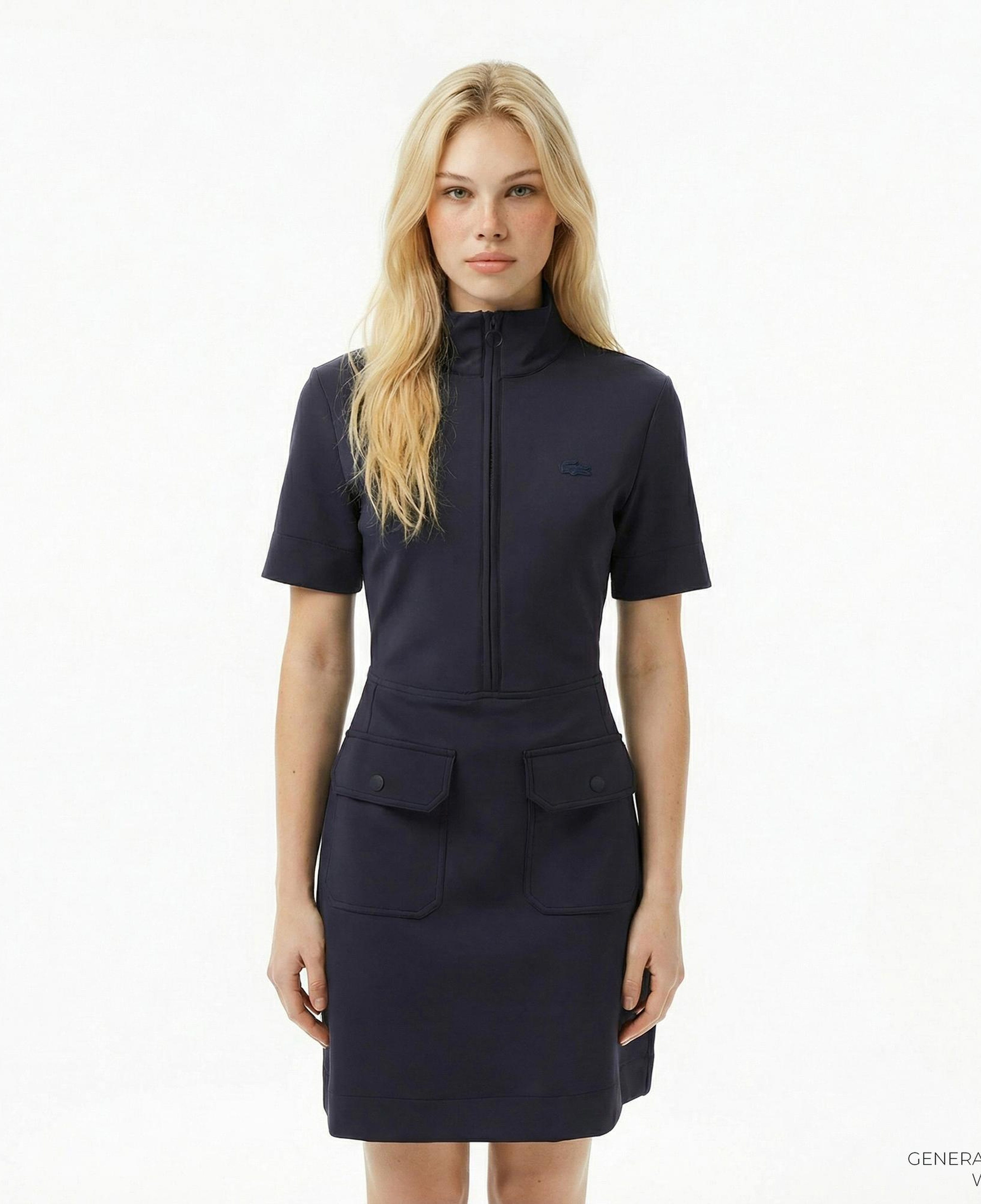 Lacoste Kadın Classic Fit Kısa Kollu Dik Yaka Koyu Mavi Elbise